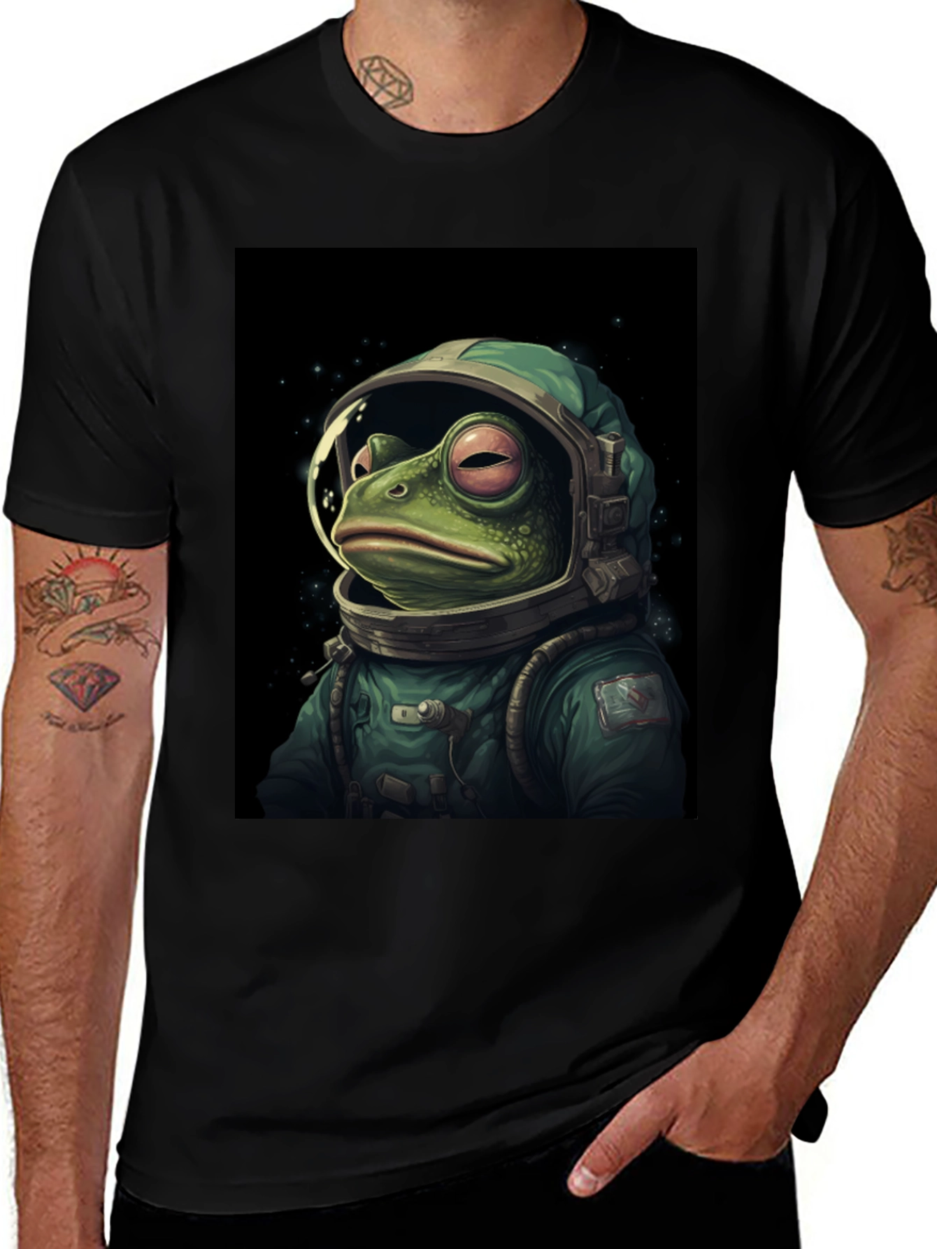 Variant 5 of Astronaut Frog Graphic Tee - Black