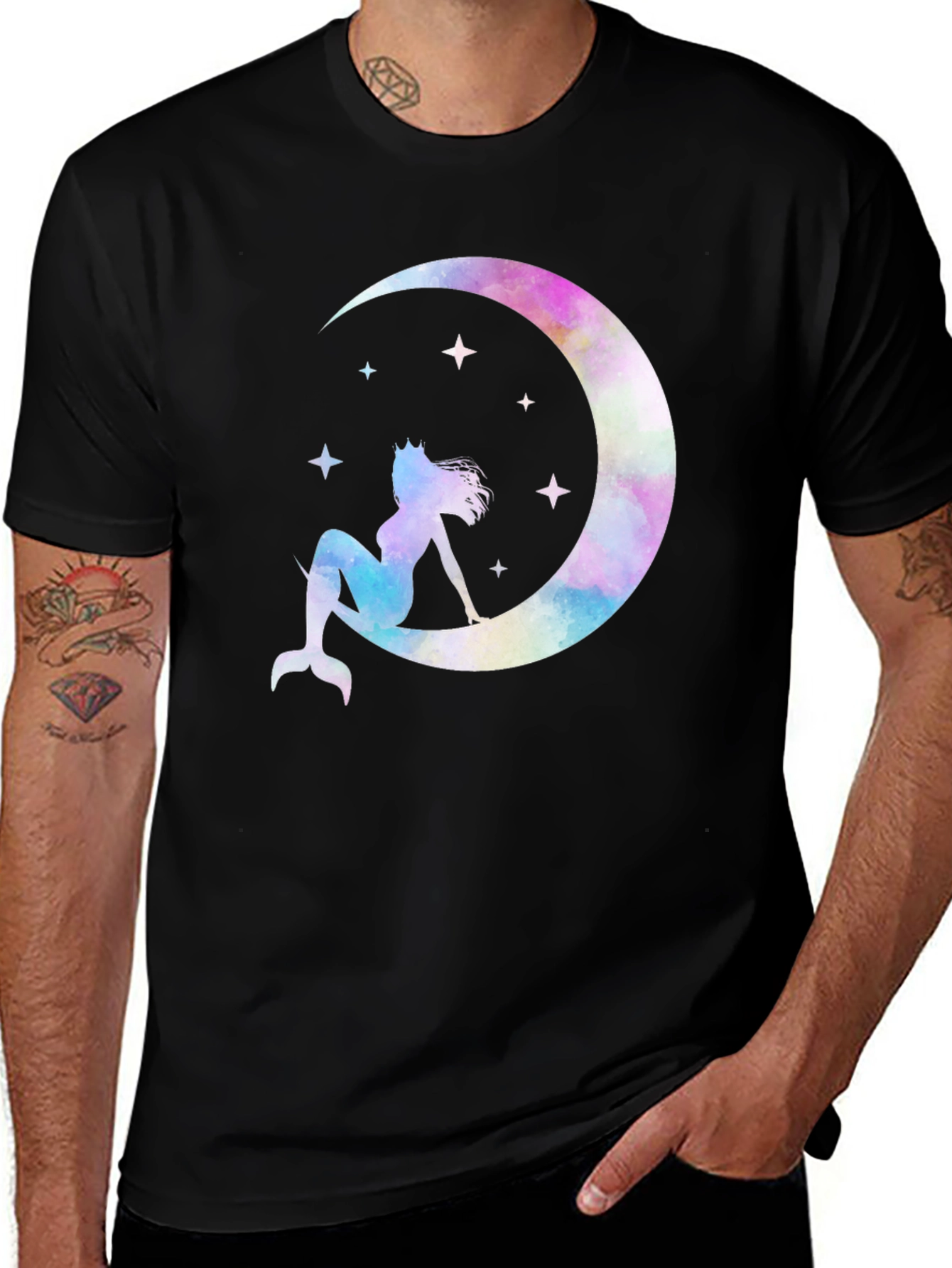 Variant 3 of Mermaid Moon Black T-Shirt - Celestial Tee