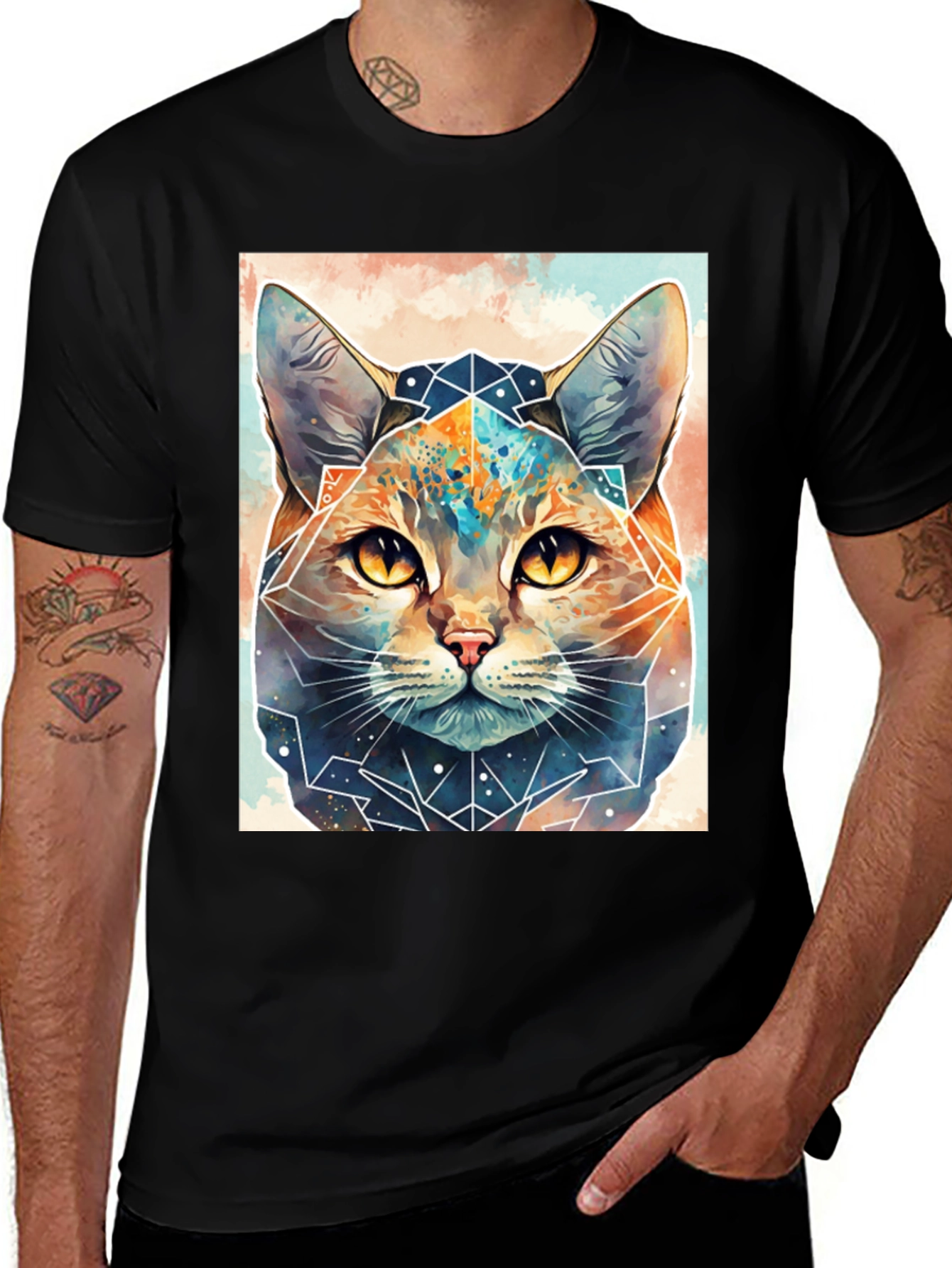 Variant 14 of Geometric Cat Graphic Tee - Unique Design