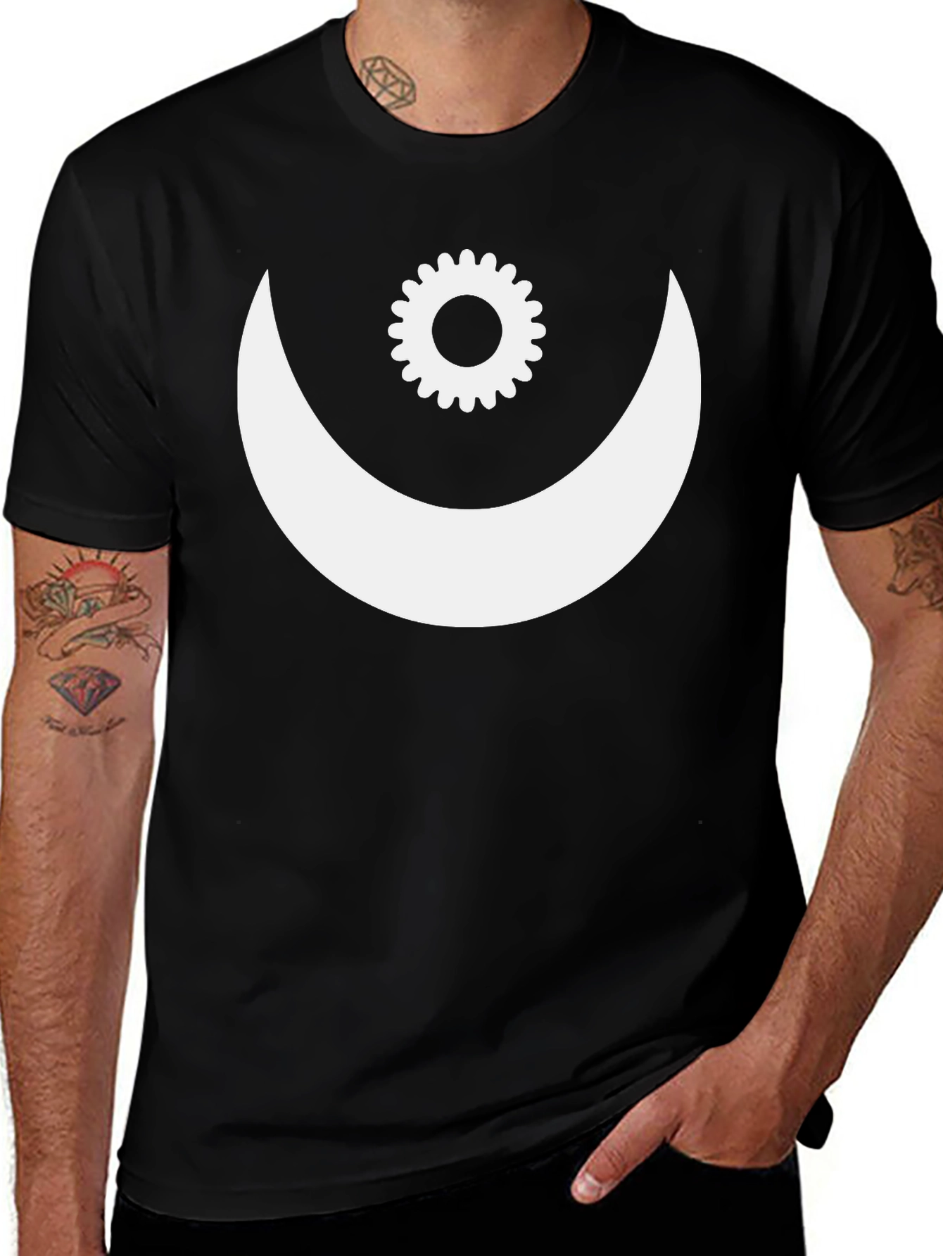 Variant 22 of Crescent Moon & Gear Graphic Tee - Black