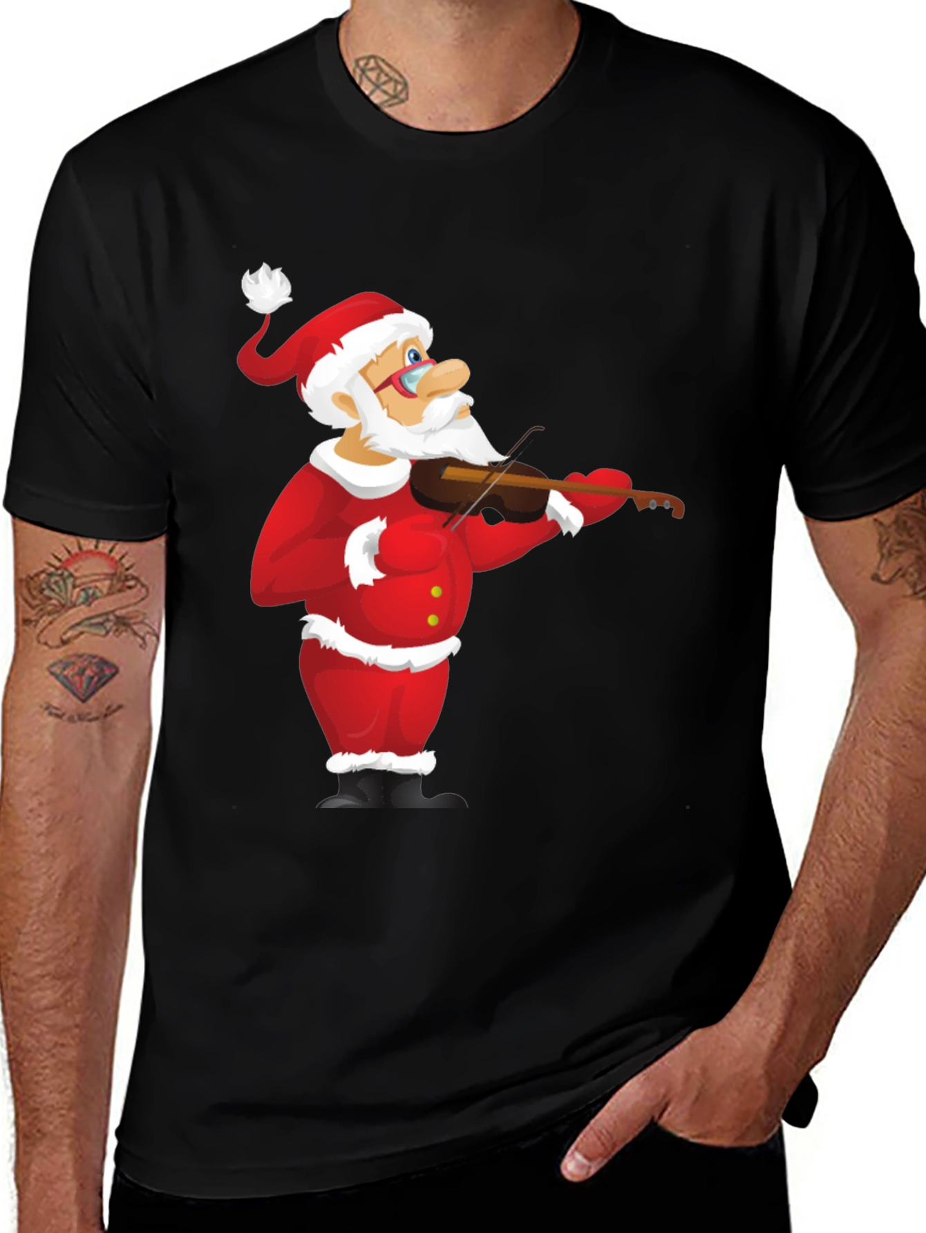 Variant 30 of Santa Claus Violinist Black T-Shirt