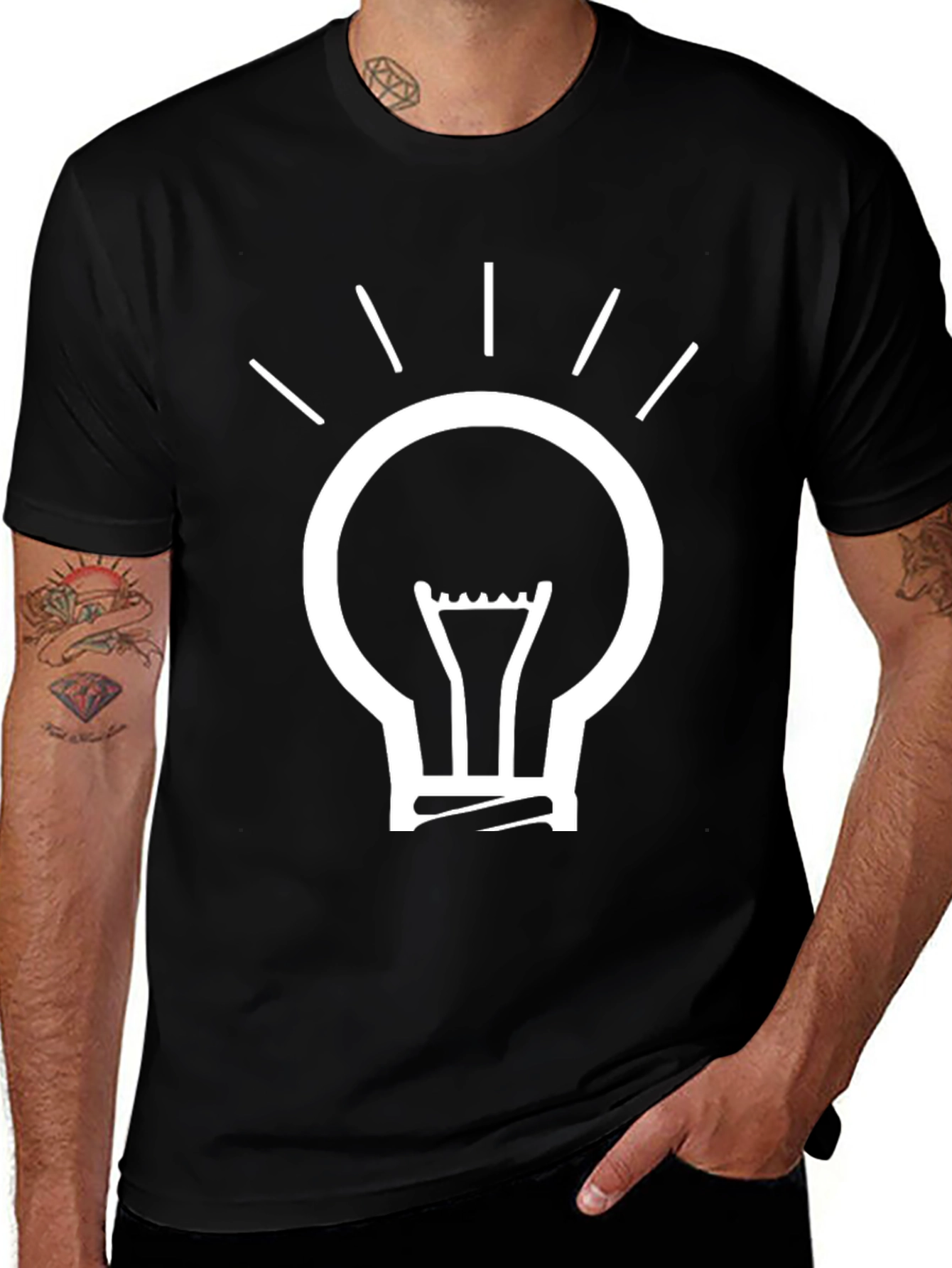 Variant 14 of Illuminating Idea: Black T-Shirt with Light Bulb Design