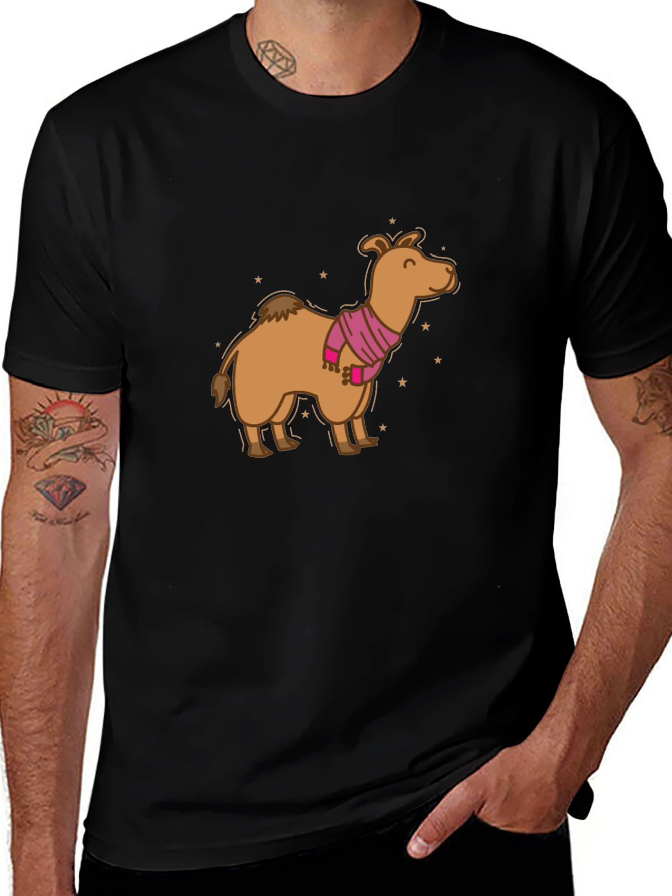 Variant 18 of Camel in Scarf Graphic Tee - Black