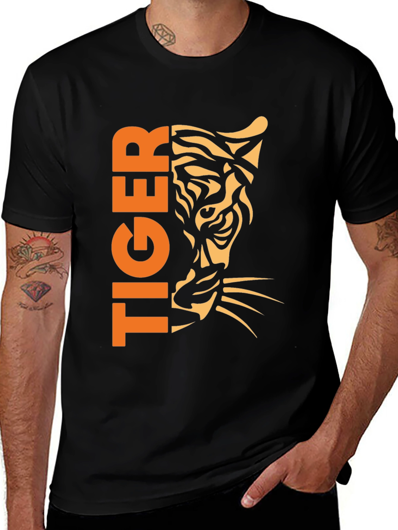 Variant 8 of Tiger Graphic Print Black T-Shirt