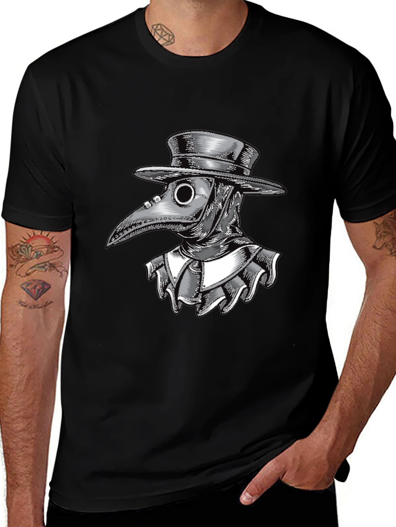 Variant 19 of Plague Doctor Graphic Tee - Black Cotton T-Shirt