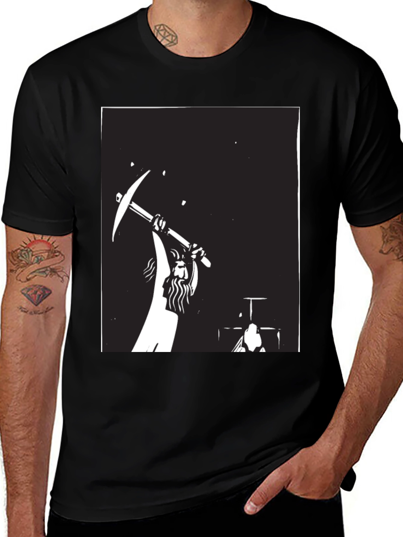 Variant 6 of Miner Silhouette Graphic Black T-Shirt