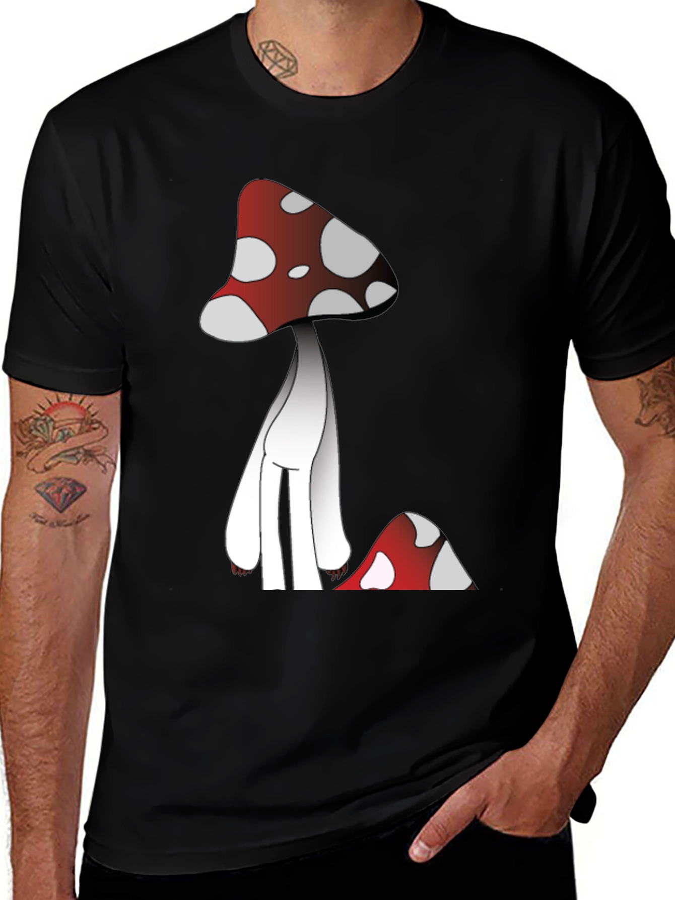Variant 12 of Mushroom Graphic Tee - Relaxed Fit Black T-Shirt