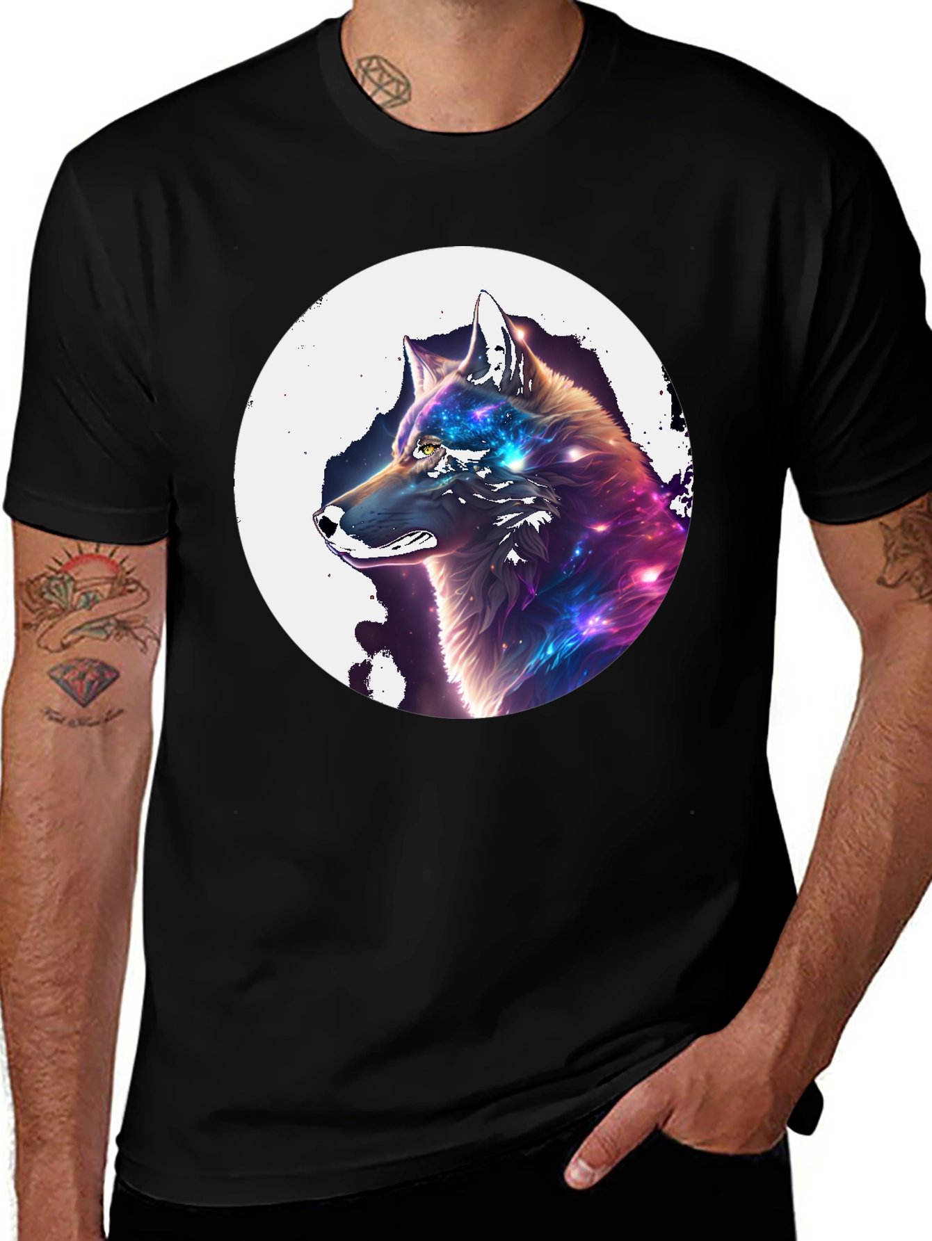 Variant 18 of Galaxy Wolf Graphic Print Black T-Shirt