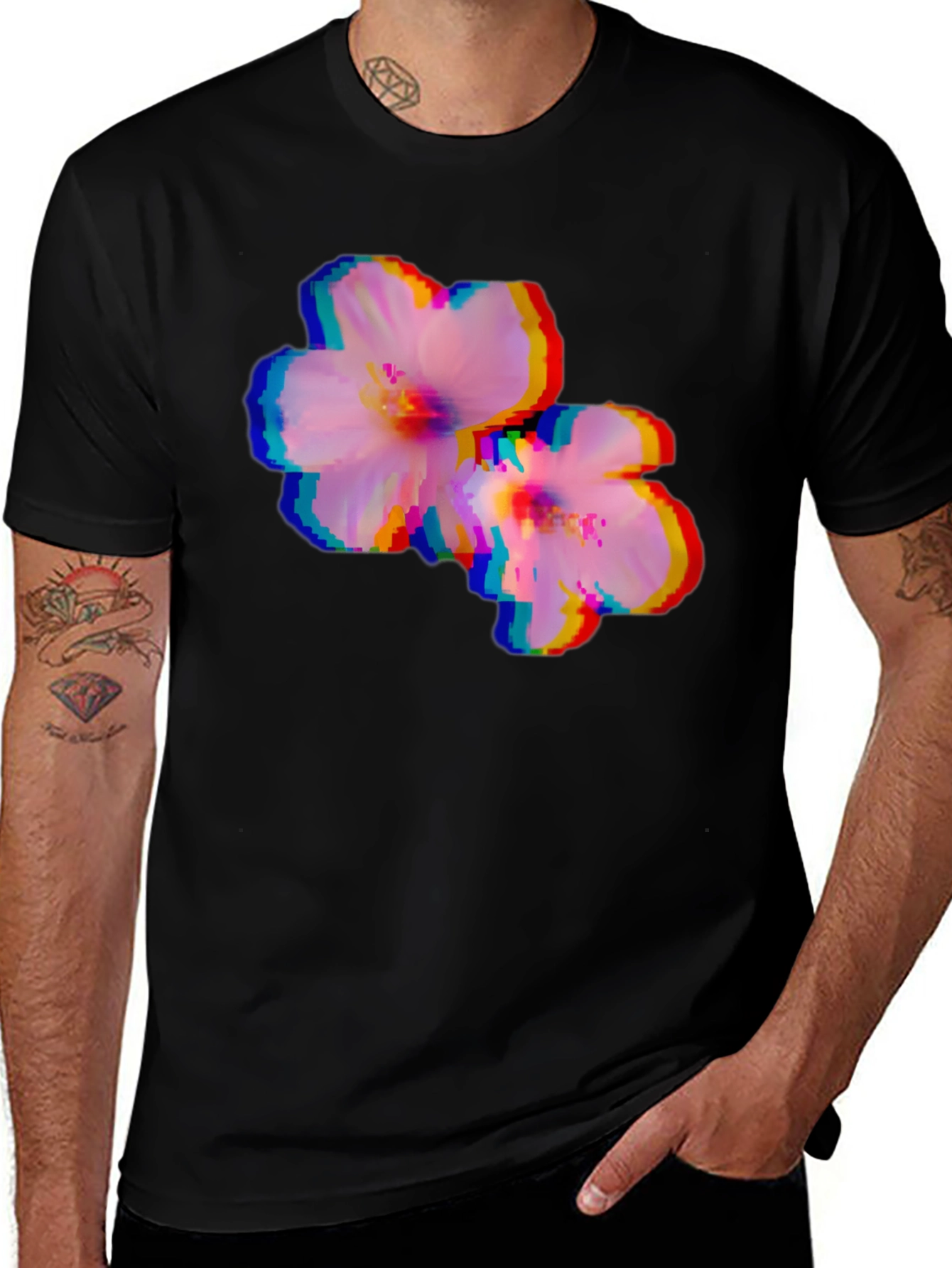 Variant 22 of Pixelated Floral Black T-Shirt