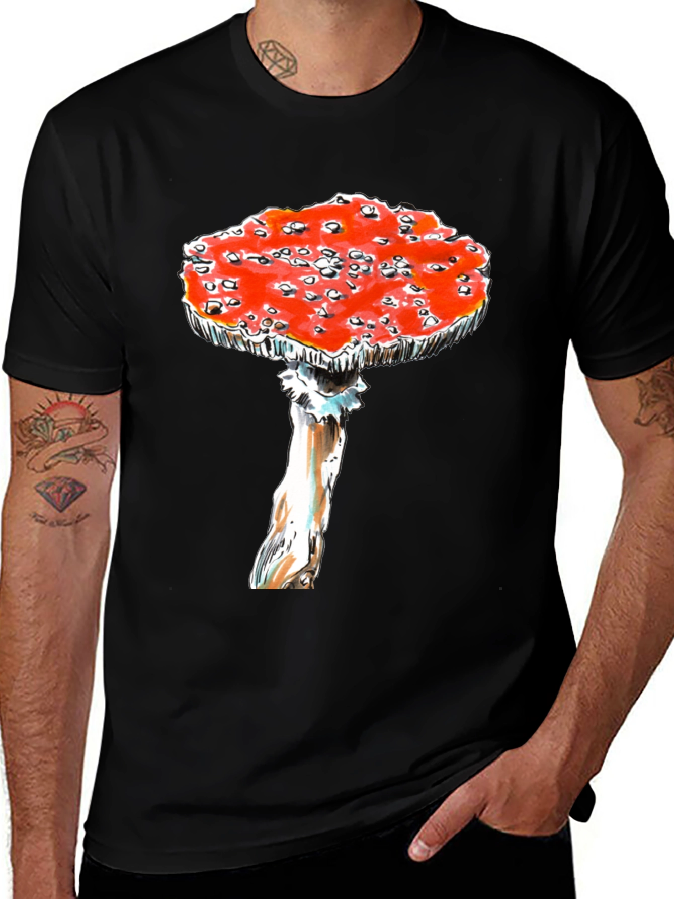 Variant 6 of Mushroom Graphic Tee - Funky Black T-Shirt