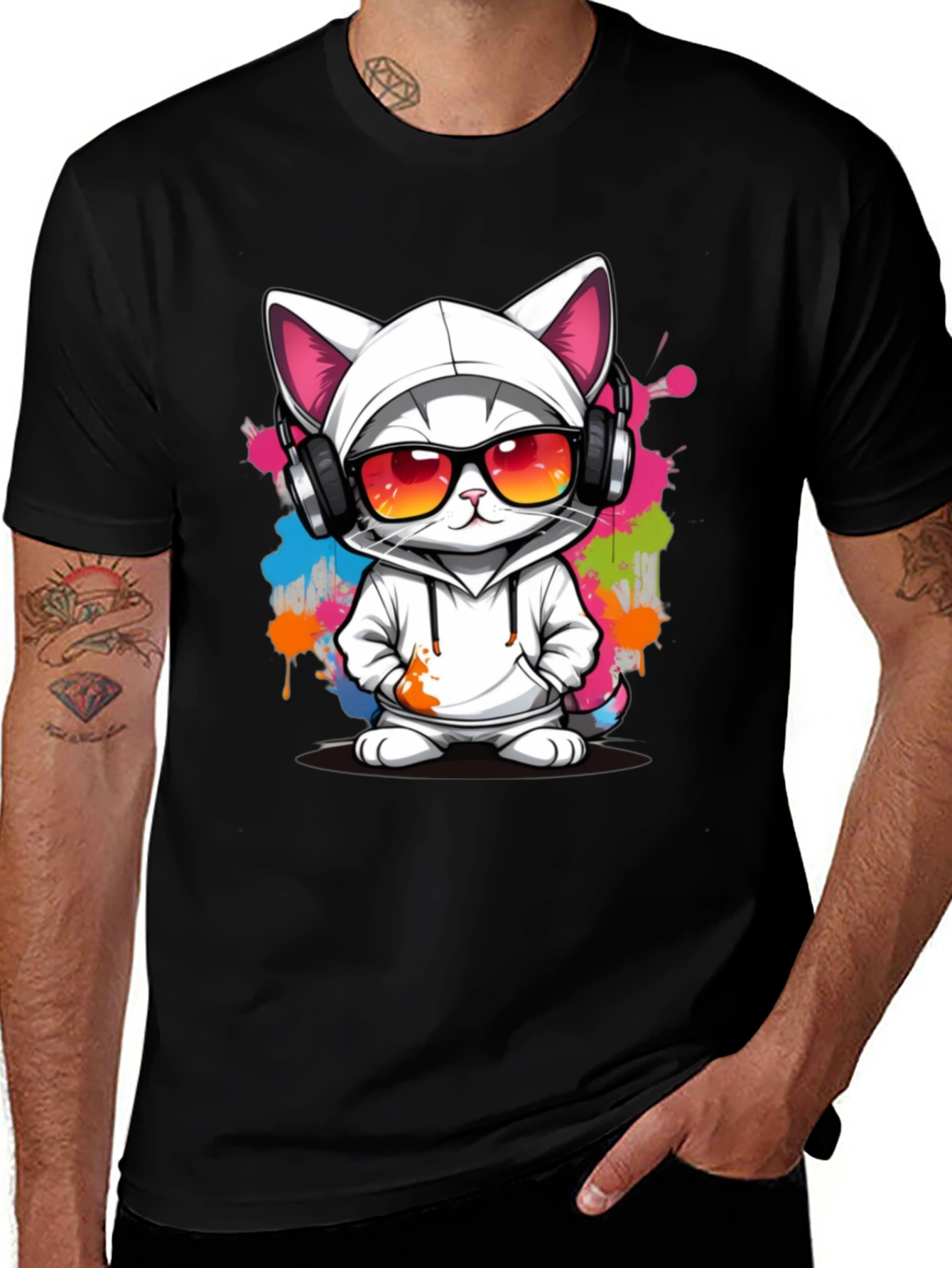 Variant 5 of Cool Cat DJ Graphic Tee - Trendy Streetwear