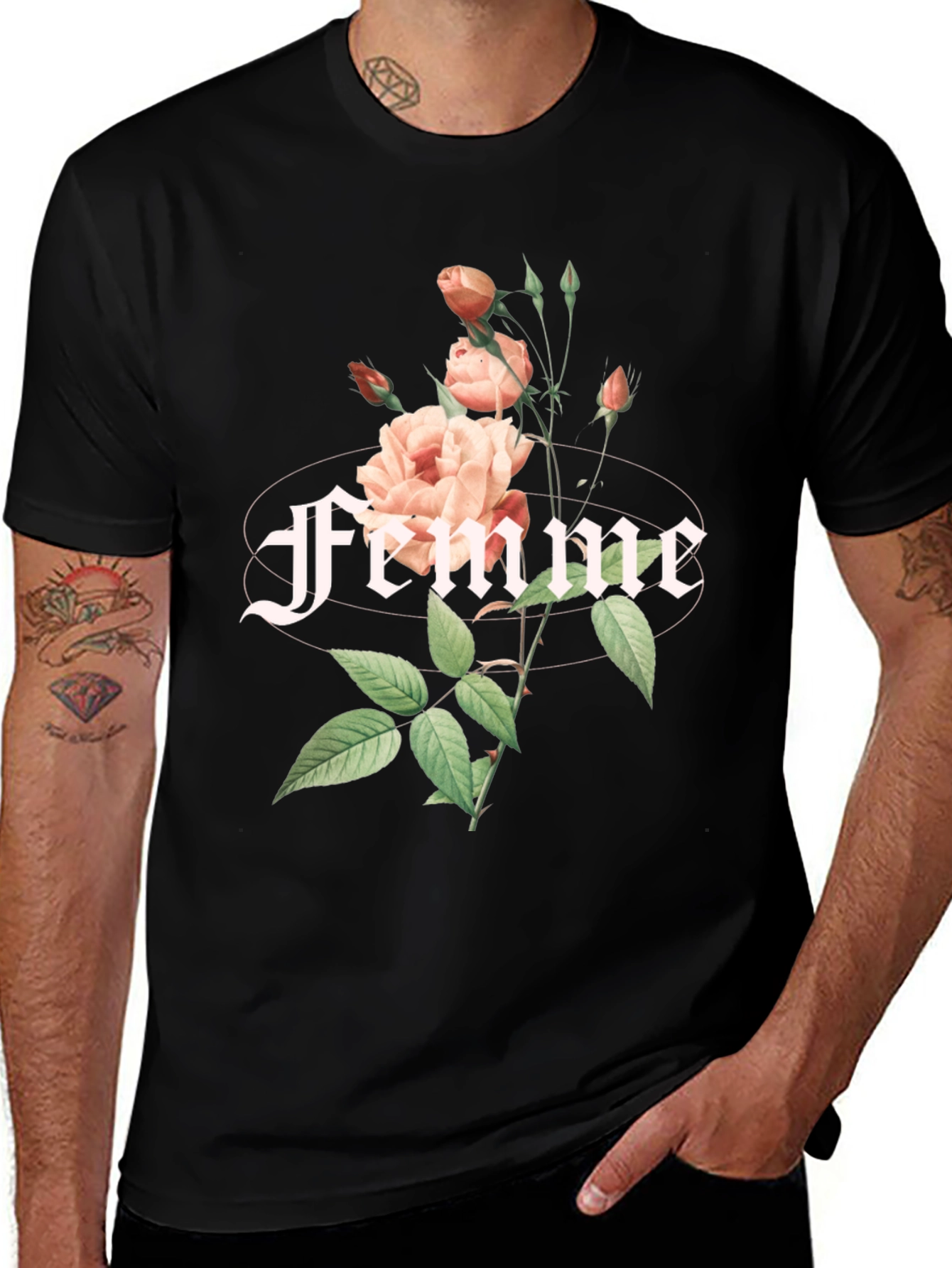 Variant 18 of Floral Femme Graphic Black T-Shirt