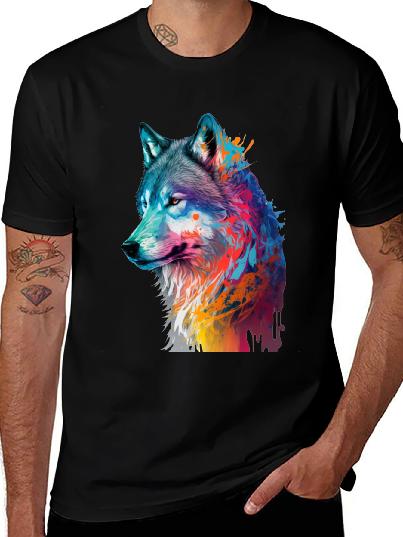 Variant 22 of Wolf Graphic Print Men's Black T-Shirt