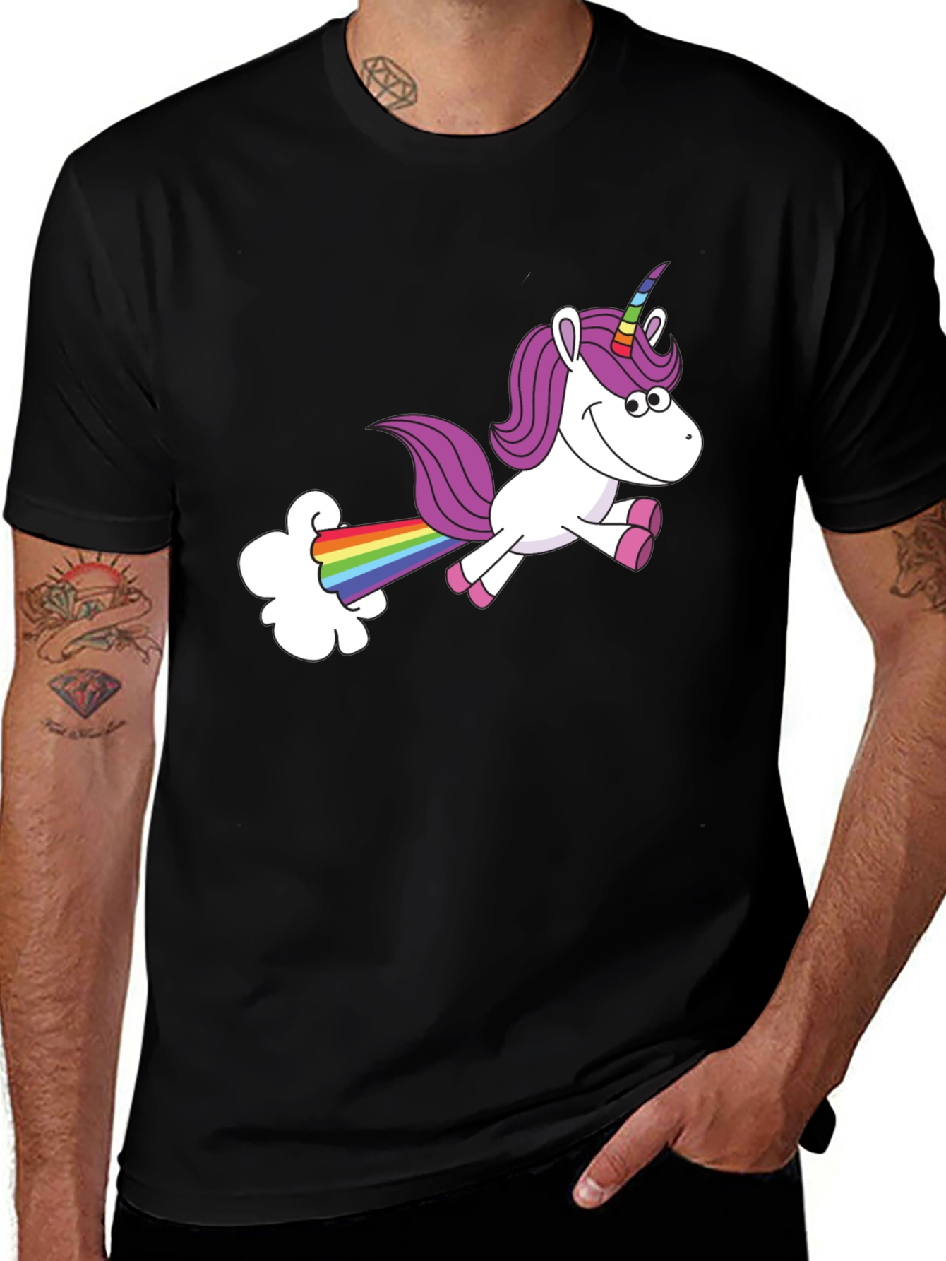 Variant 29 of Unicorn Rainbow Fart T-Shirt - Black Cotton Tee