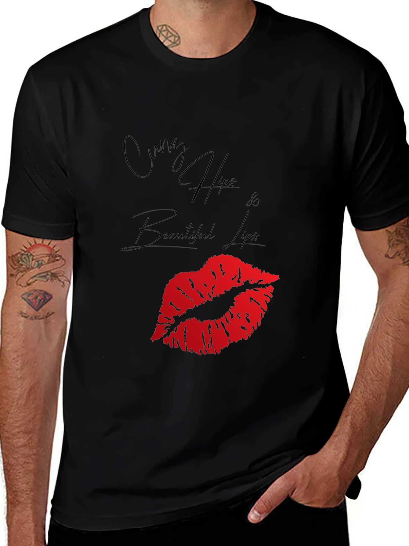 Variant 10 of Curvy Hips Lips Graphic Tee - Black Casual Top