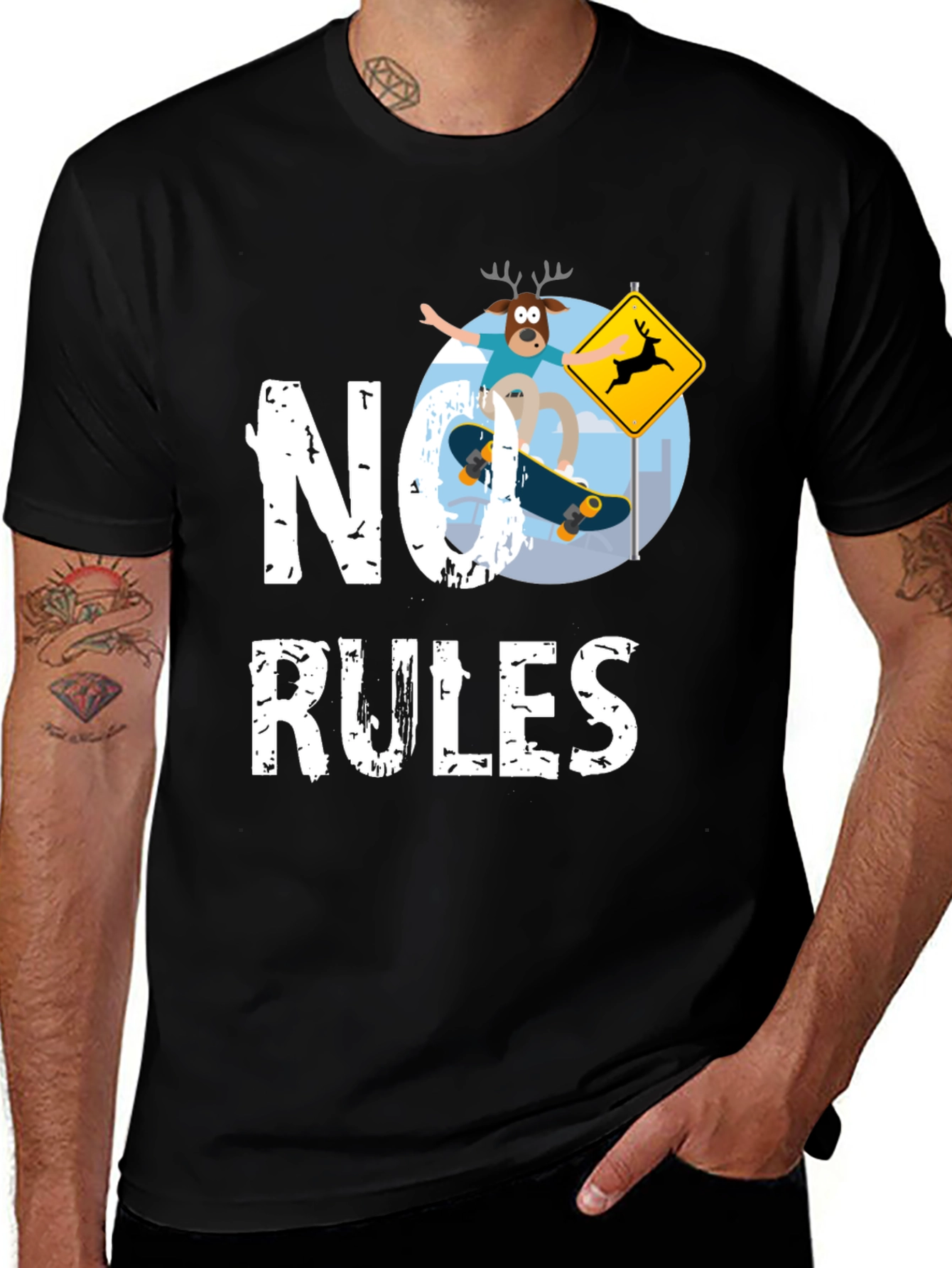 Variant 28 of No Rules Deer Skateboard Graphic Tee