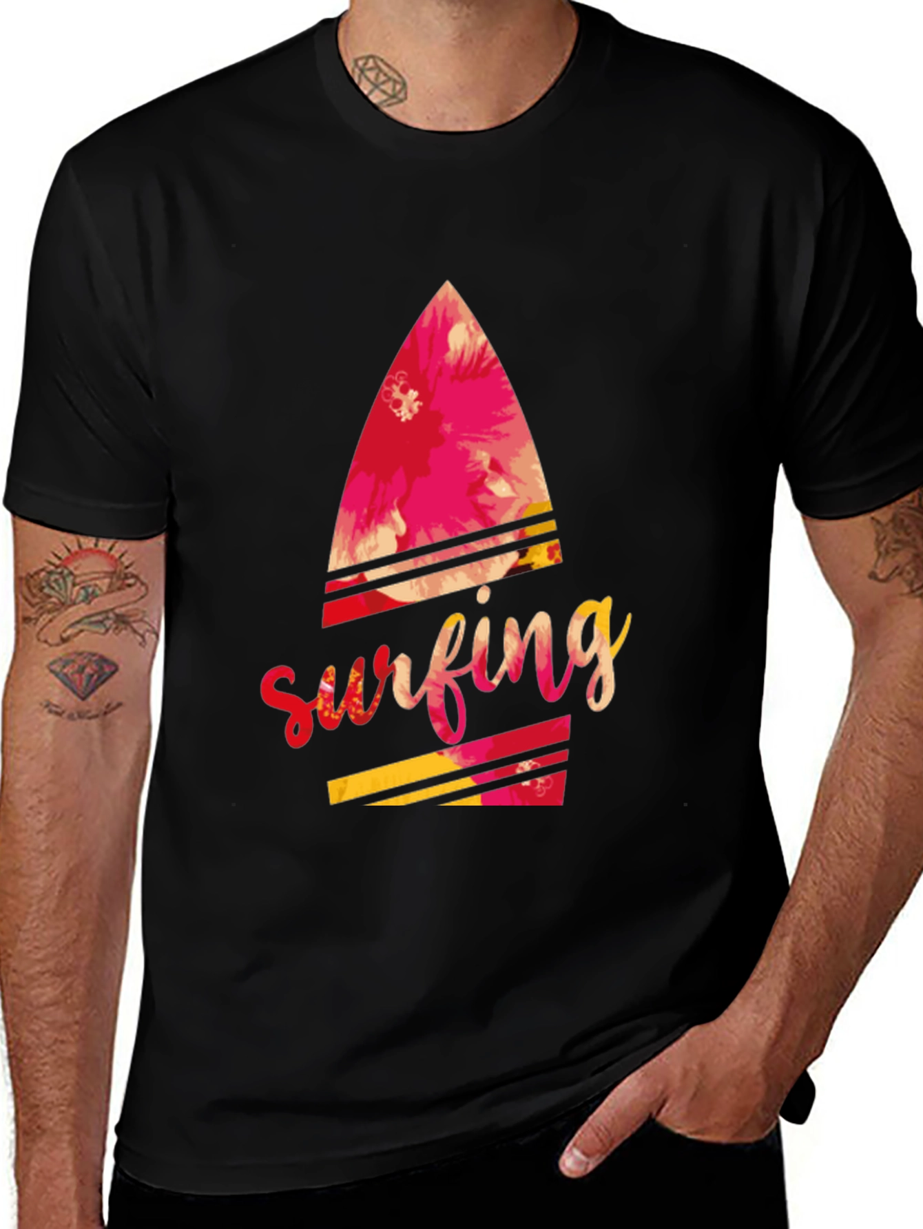 Variant 16 of Surfing Floral Graphic Black Tee