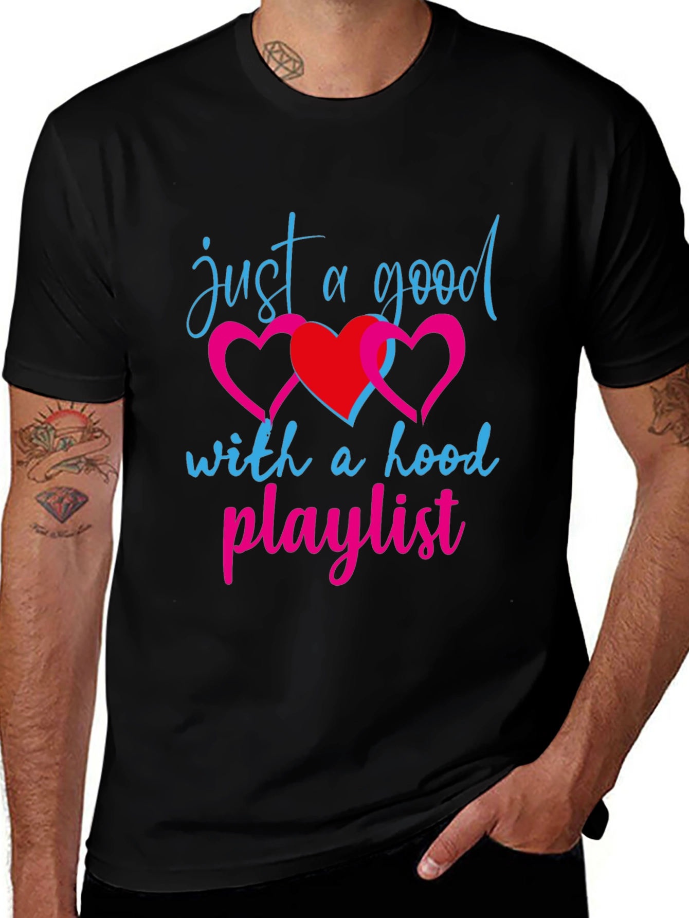 Variant 8 of Good with Hood Playlist Black T-Shirt