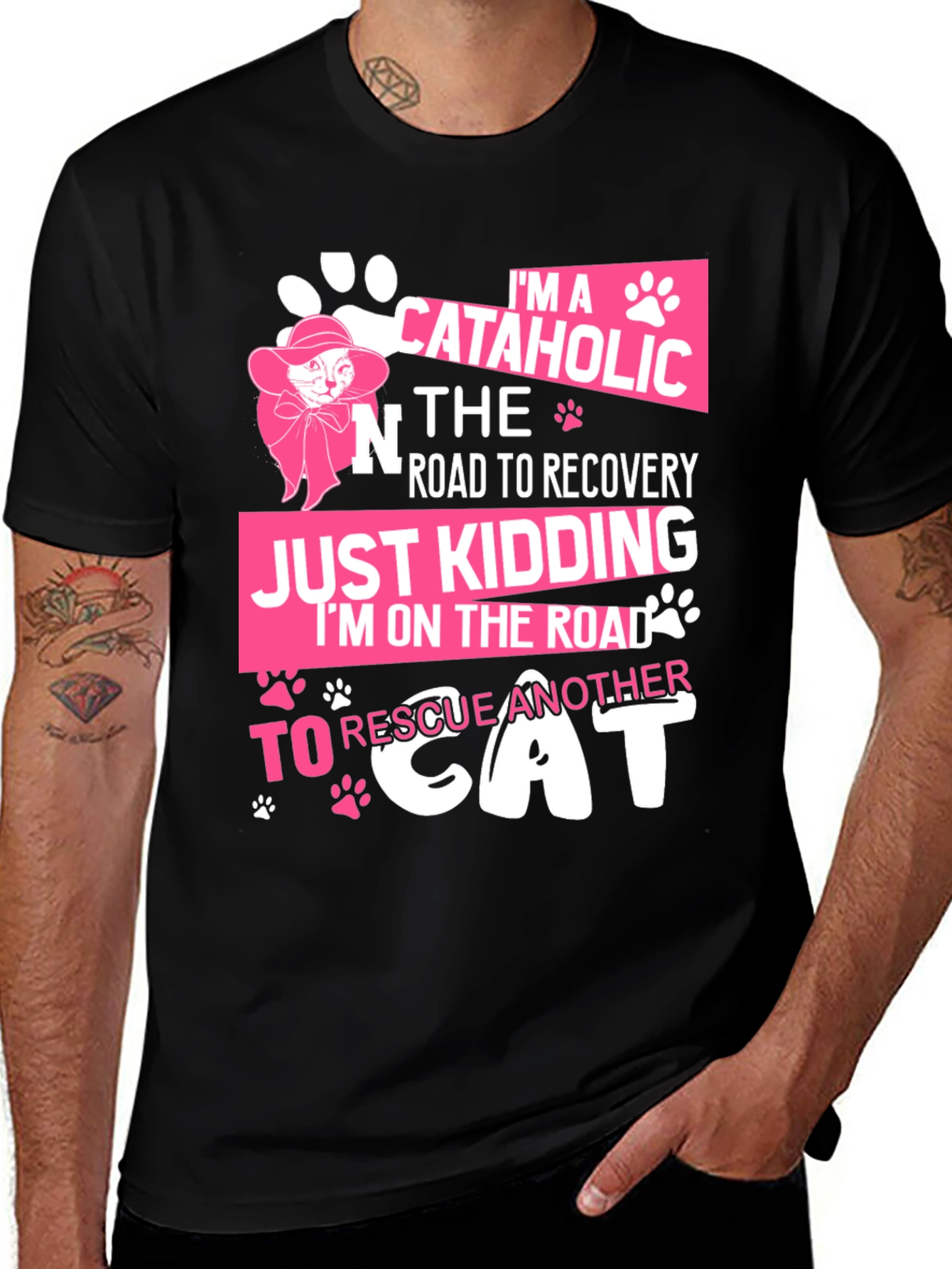 Variant 20 of Cat Rescue T-Shirt - "Cataholic" Graphic Tee