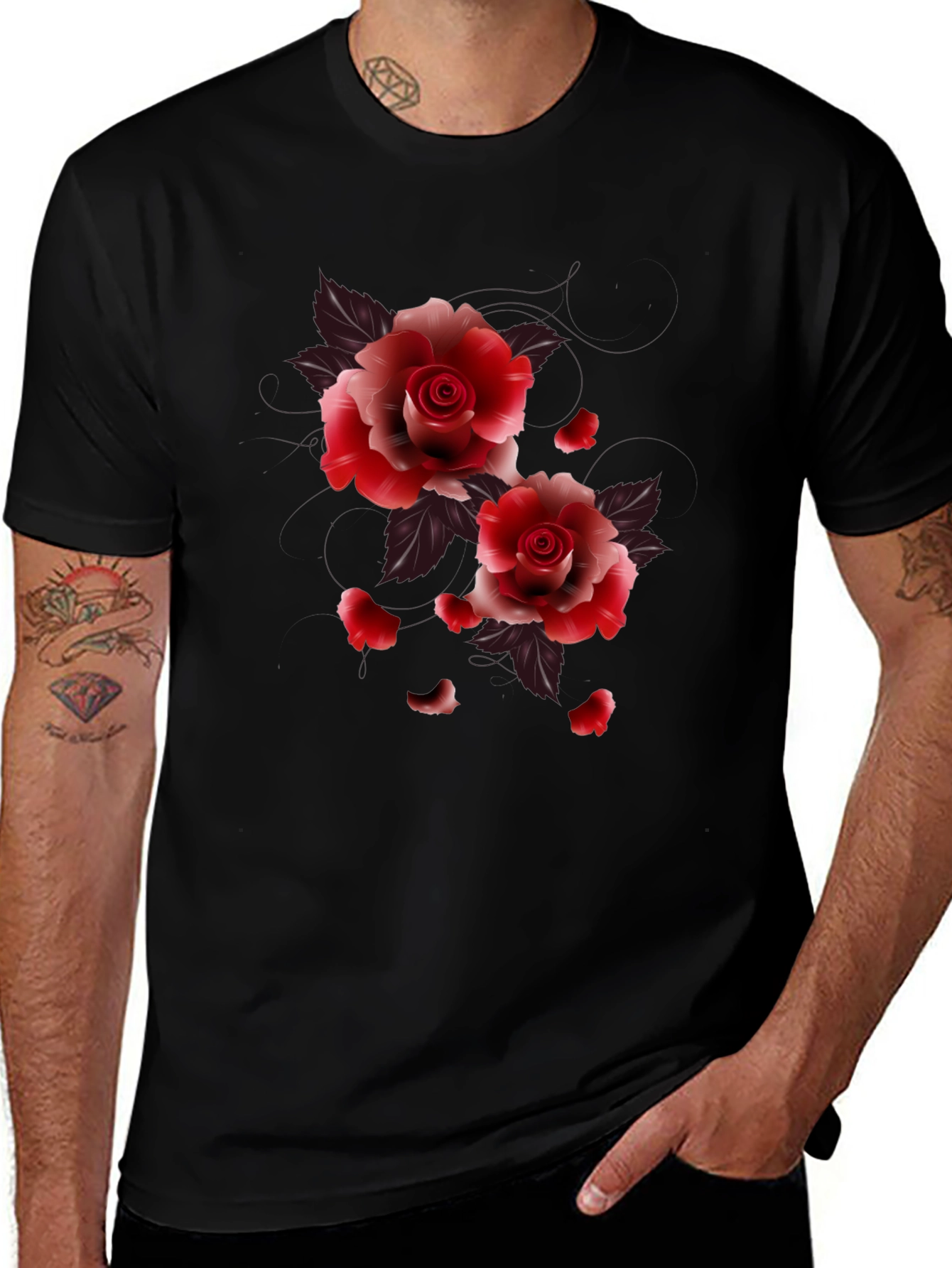 Variant 30 of Black Floral Roses Graphic Tee