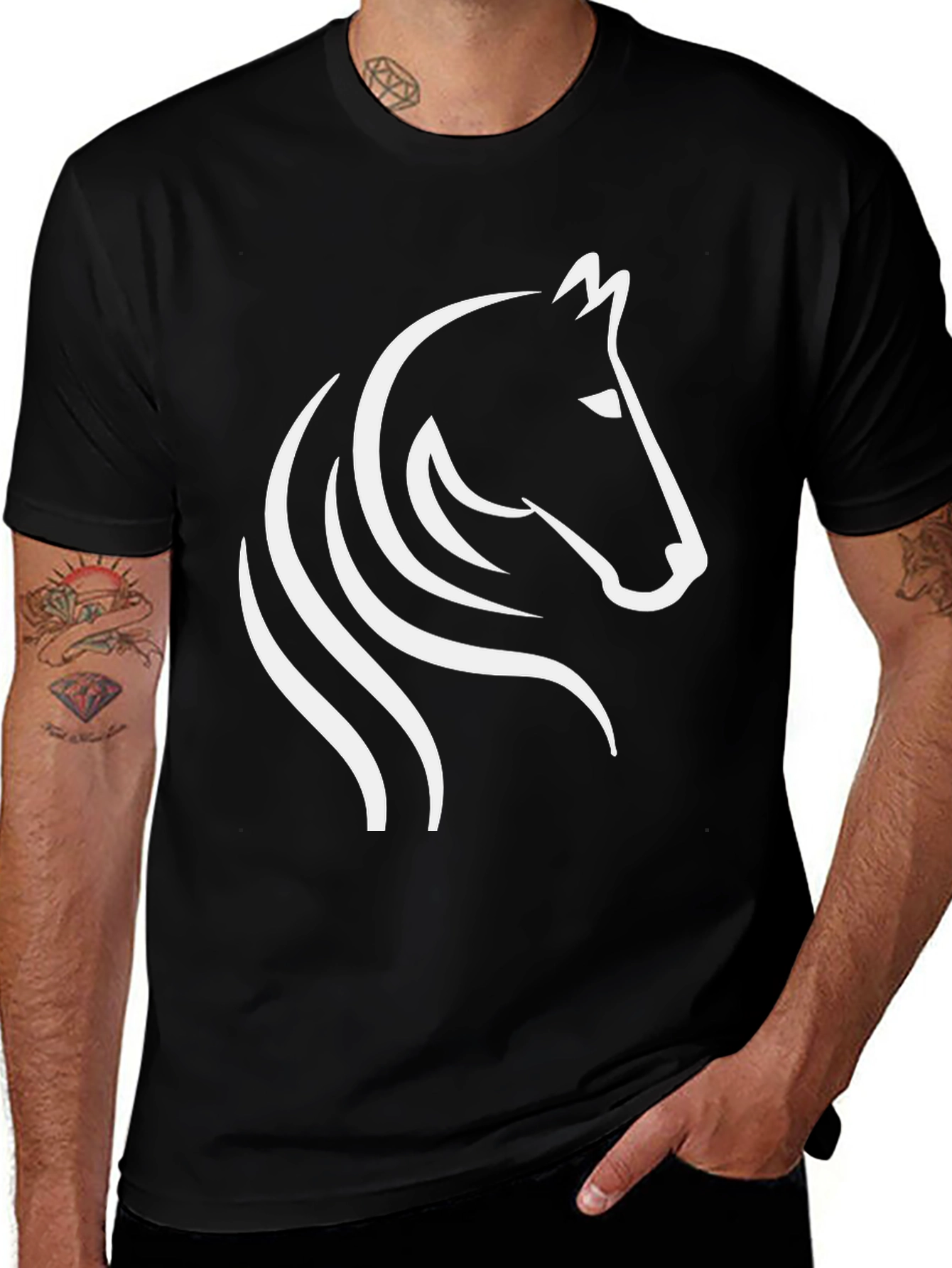 Variant 24 of Black Horse Head Graphic Tee - Stylish Casual Wear