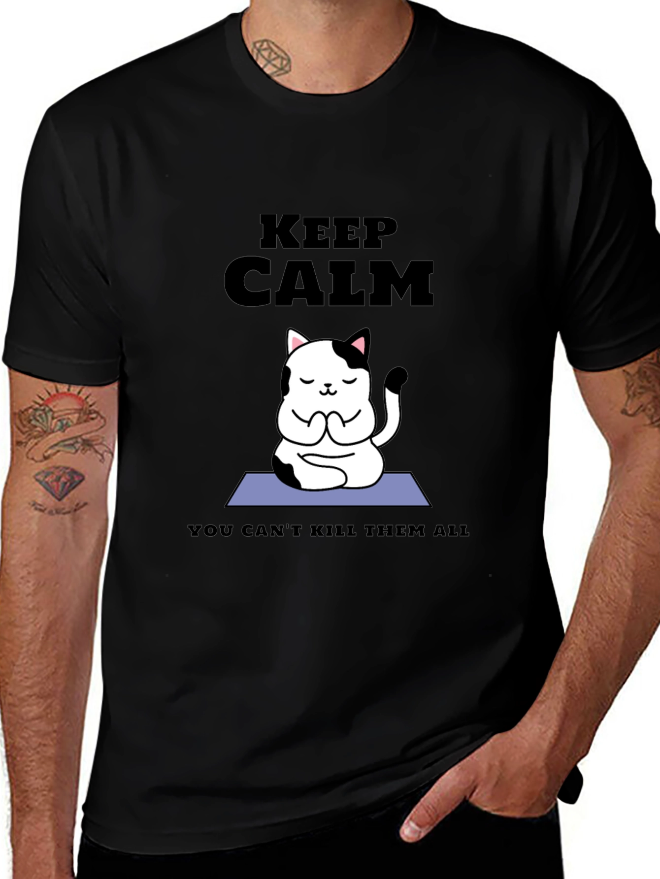 Variant 21 of Keep Calm Cat Yoga T-Shirt - Funny Meditating Kitten Tee