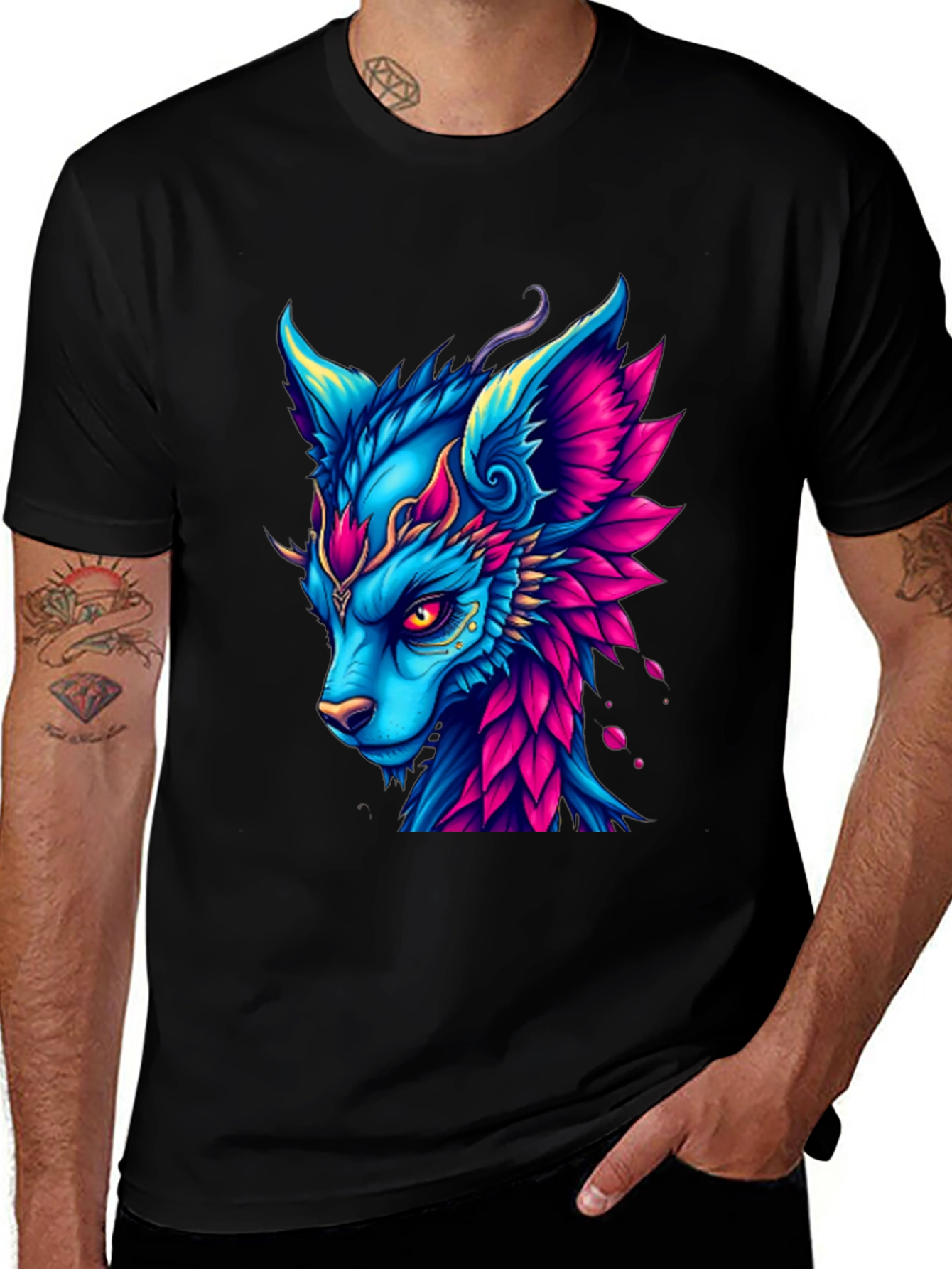 Variant 25 of Neon Wolf Graphic T-Shirt - Vibrant Animal Design