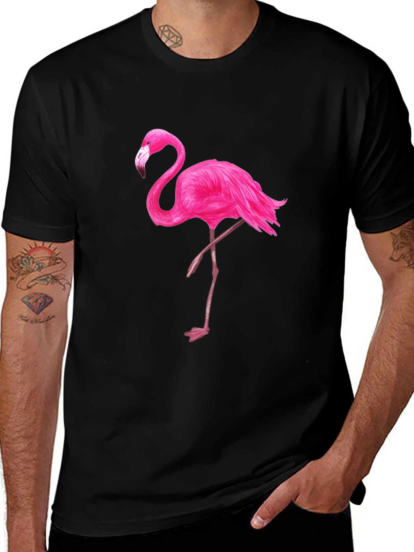 Black T-Shirt with Pink Flamingo Graphic