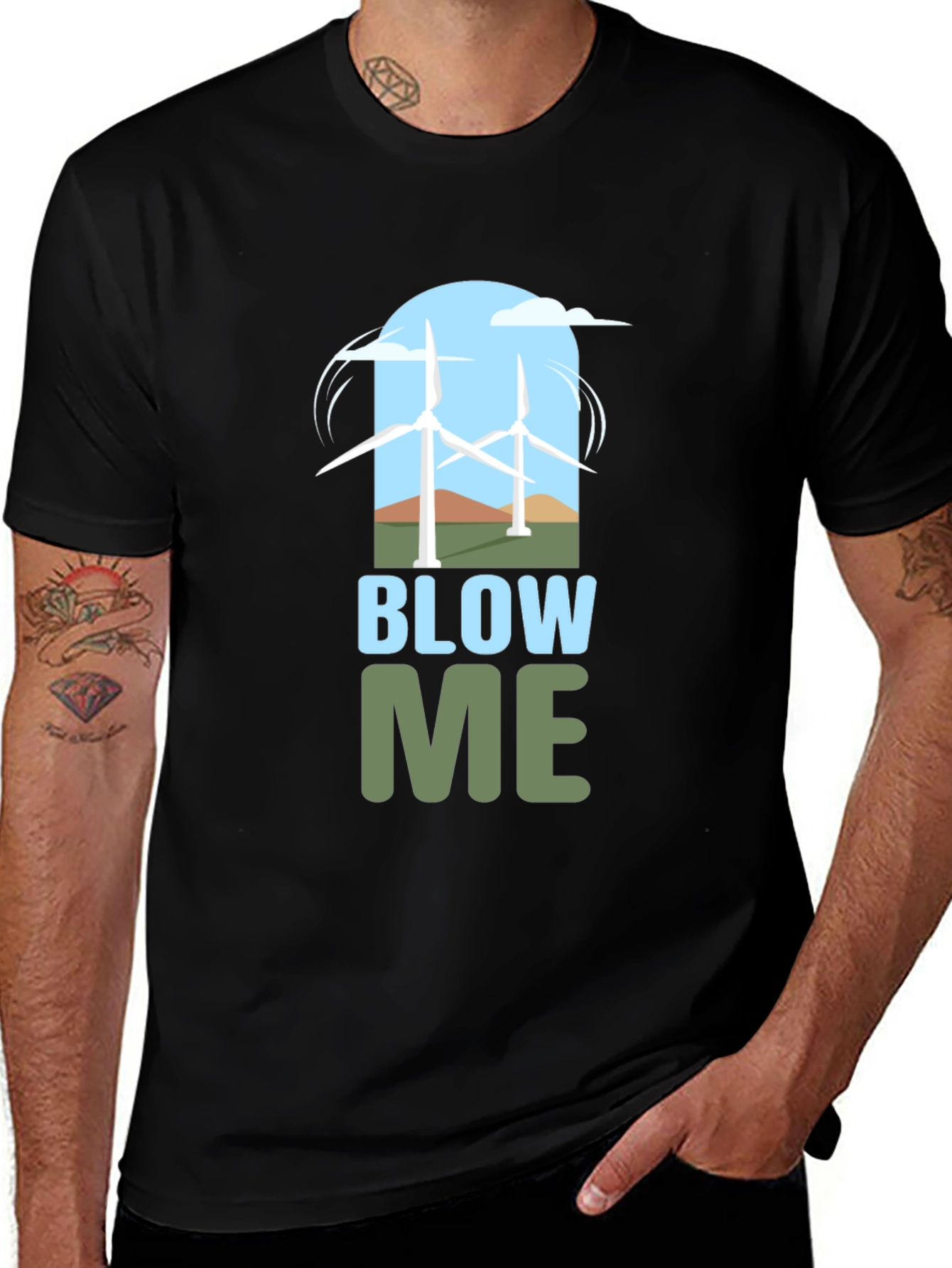 Variant 12 of Blow Me Wind Turbine Graphic Tee