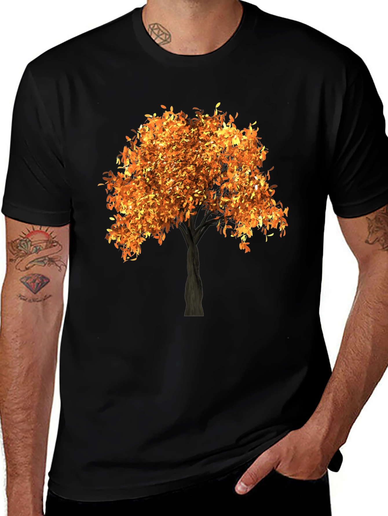Variant 23 of Autumn Tree Graphic Tee - Black Cotton T-Shirt