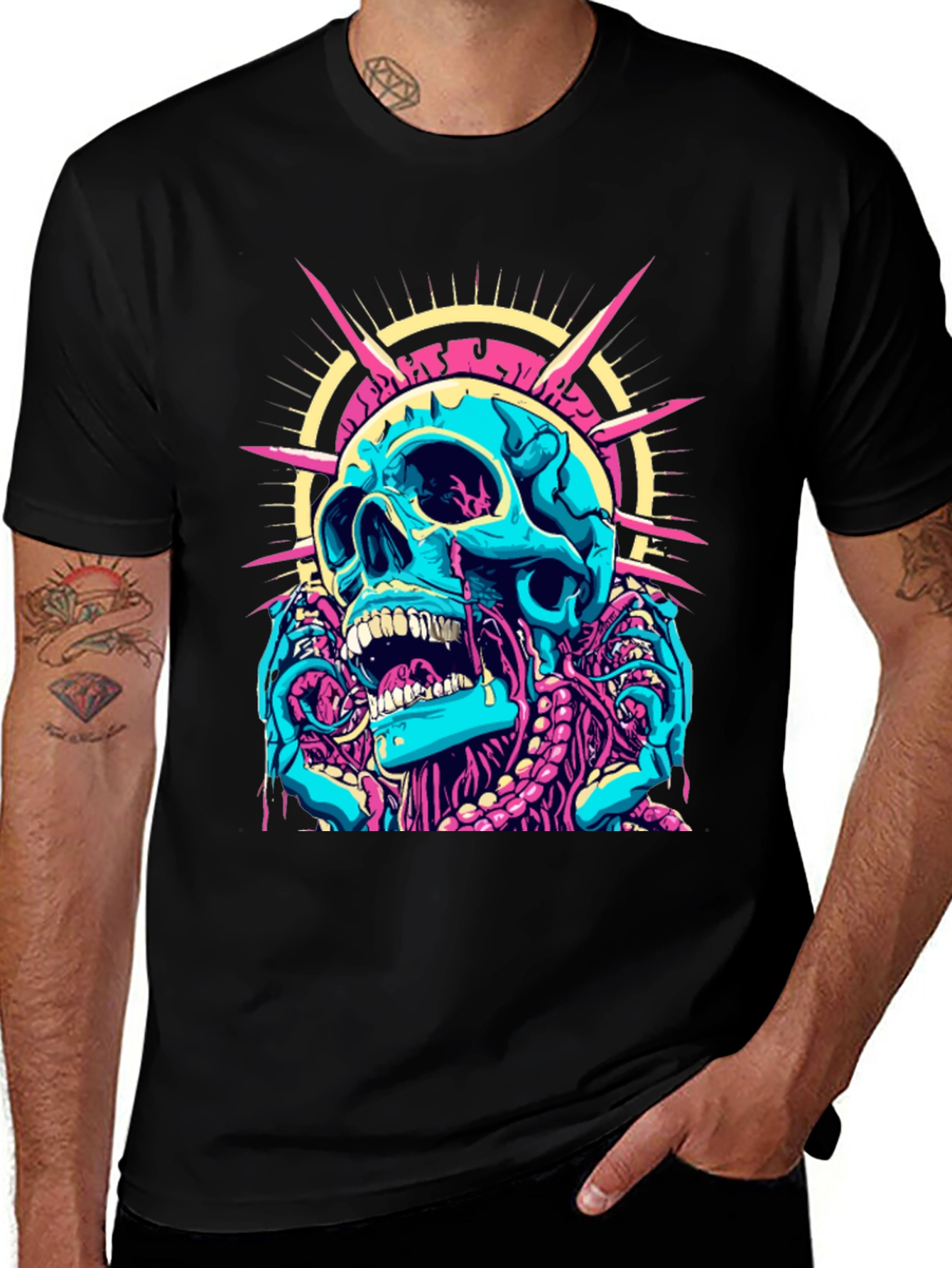 Variant 7 of Skull Graphic Print Black T-Shirt