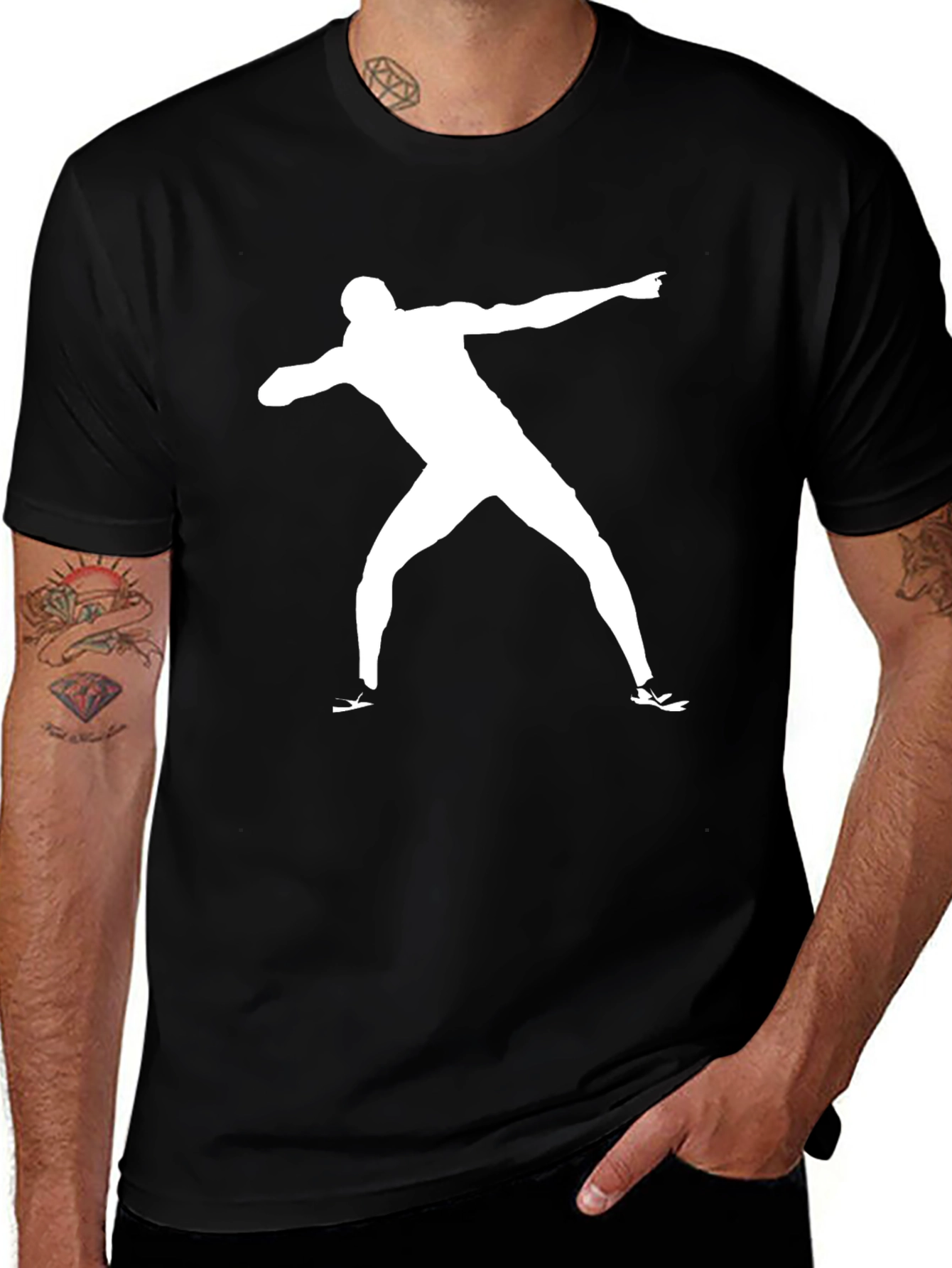 Variant 24 of Men's Black T-Shirt with Shotput Silhouette