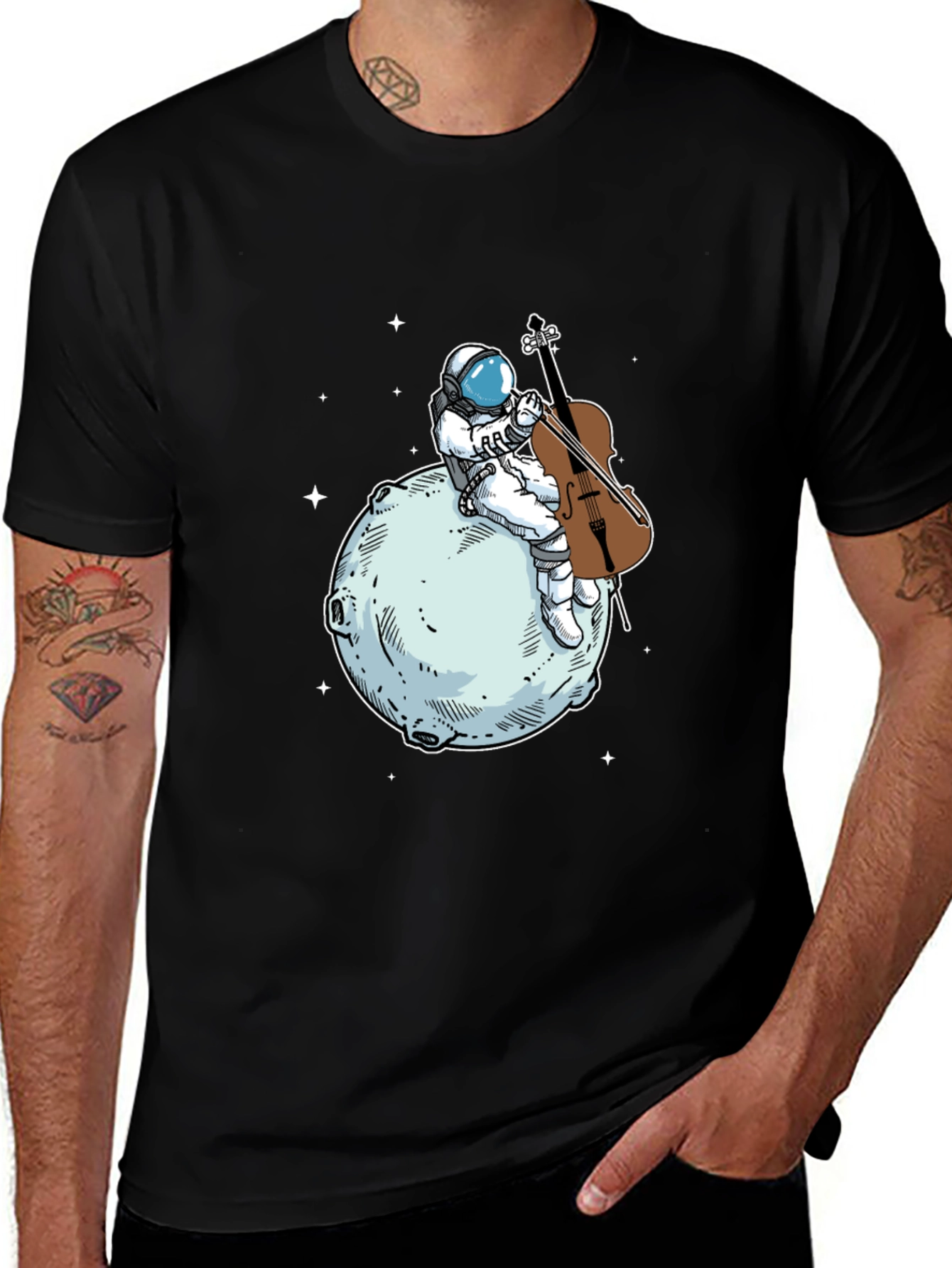 Variant 2 of Astronaut Moon Cello T-Shirt - Space Musician Tee