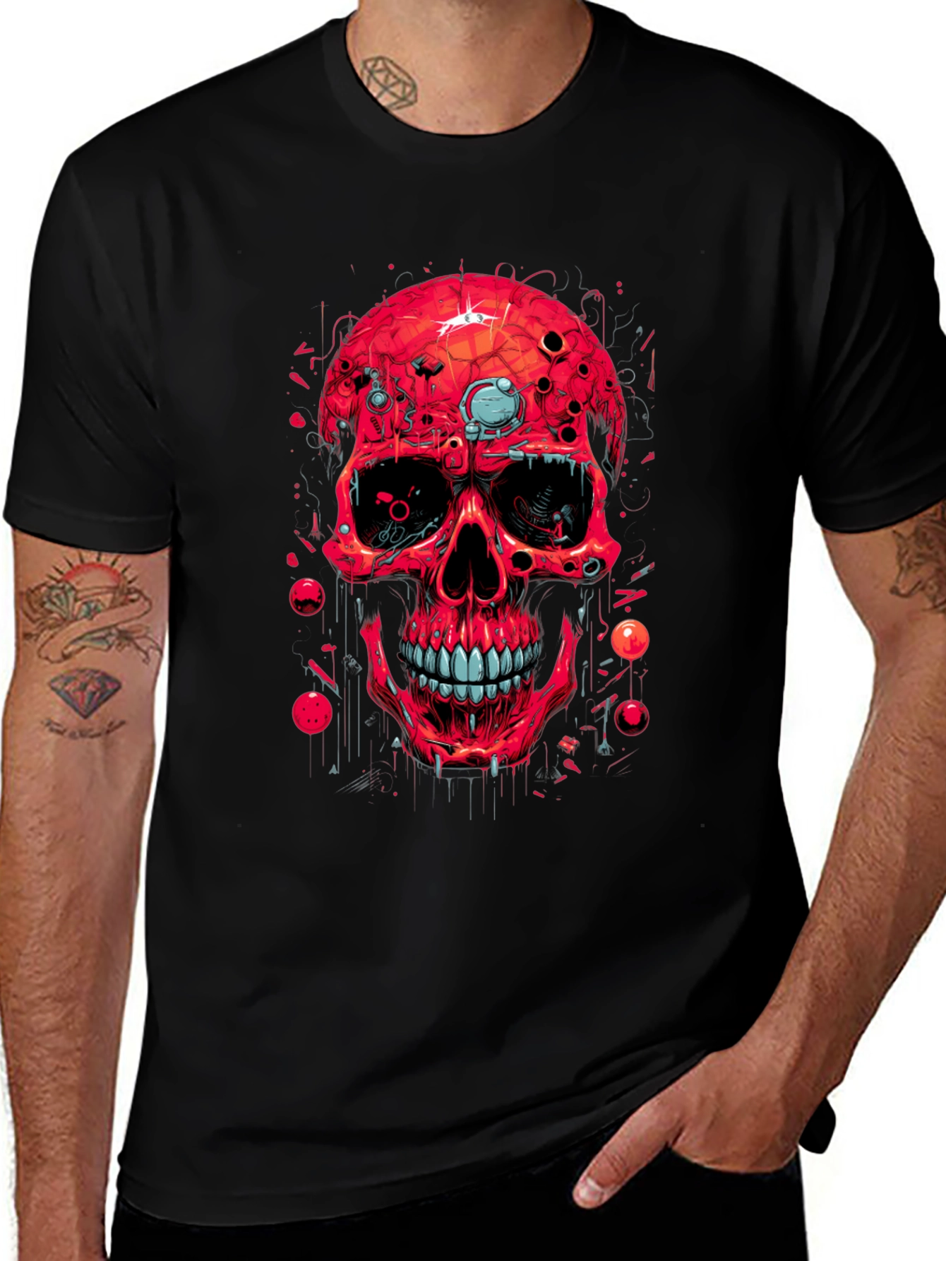 Variant 12 of Red Skull Graphic Print Black T-Shirt