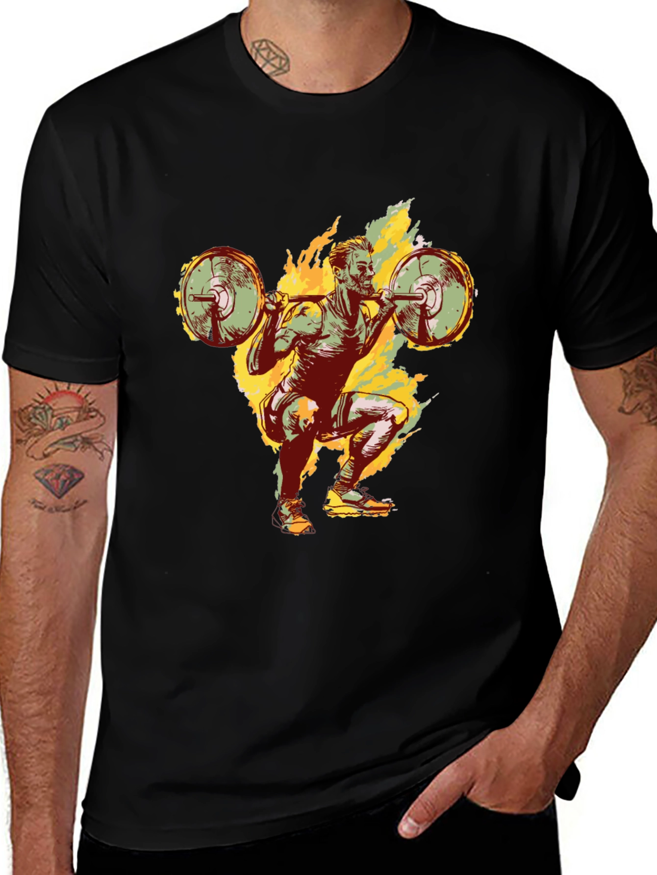 Variant 13 of Weightlifting Graphic Tee - Fire Squat Design