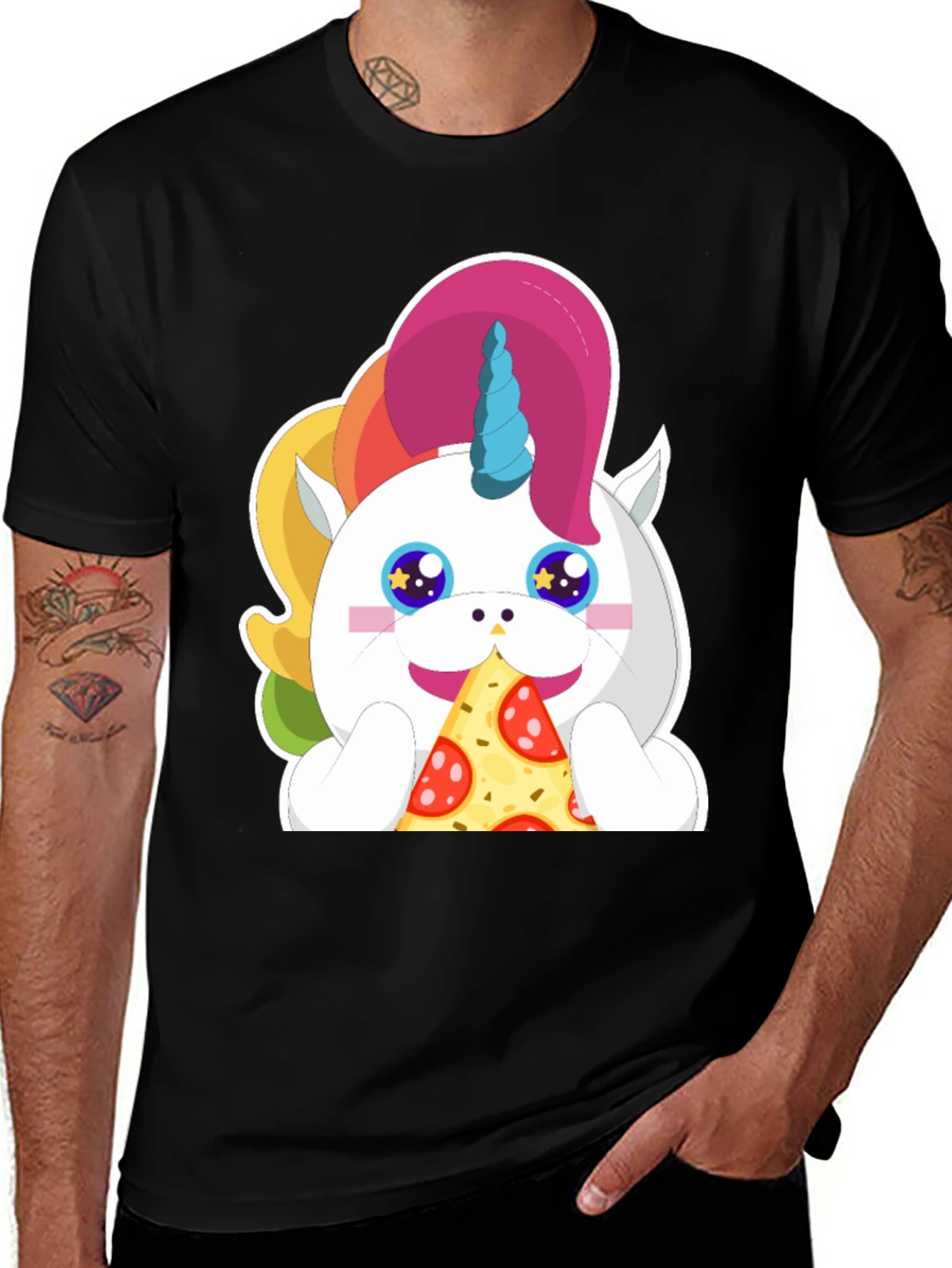 Variant 19 of Unicorn Pizza Lover Graphic Tee - Black