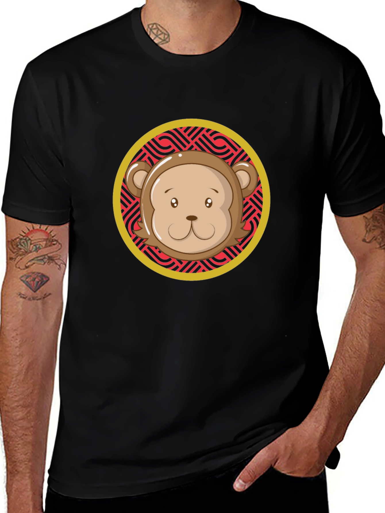 Variant 7 of Monkey Face Graphic Tee - Black Crew Neck
