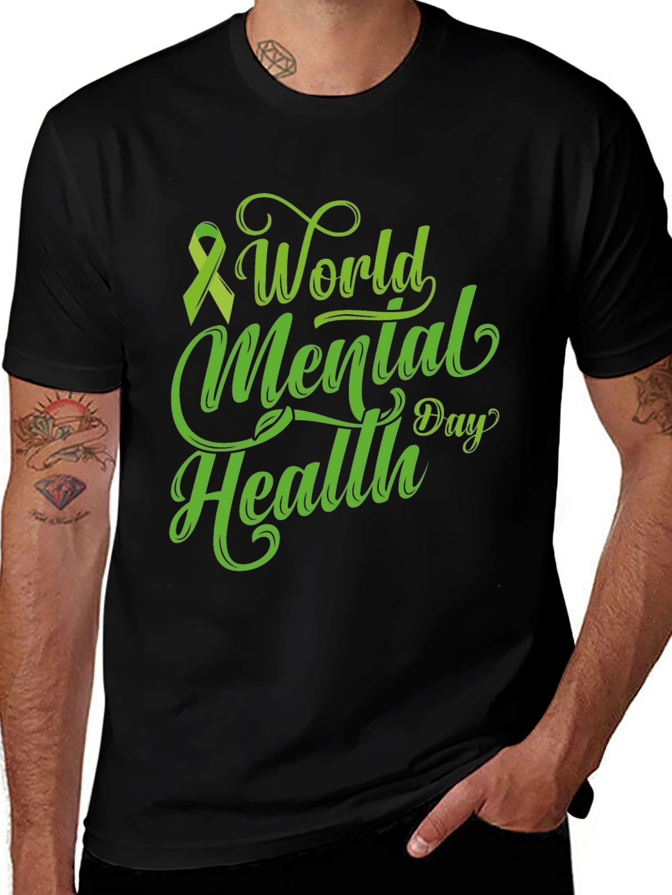 Variant 21 of World Mental Health Day T-Shirt Green Ribbon
