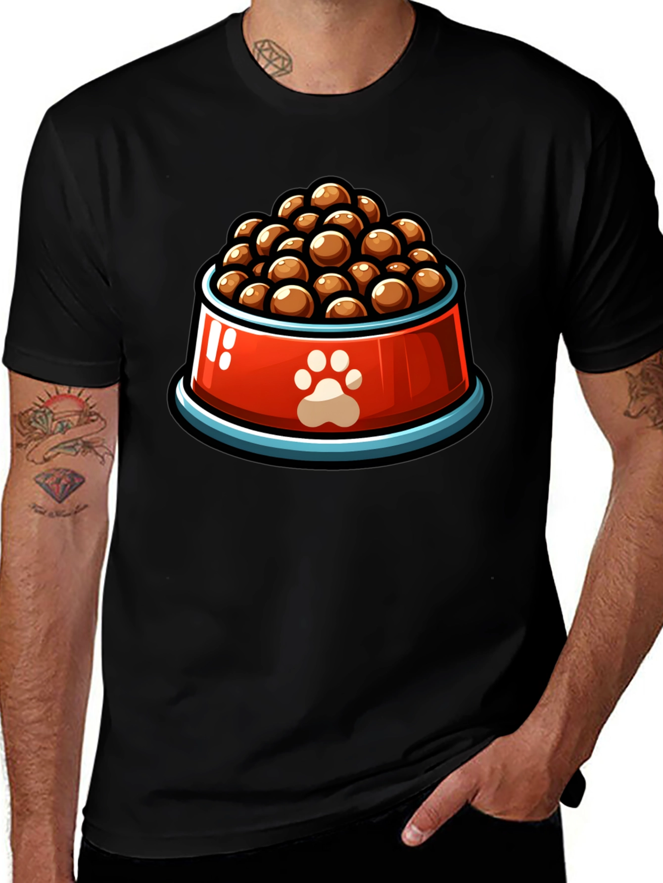 Variant 30 of Dog Food Bowl Graphic Tee - Black Cotton T-Shirt