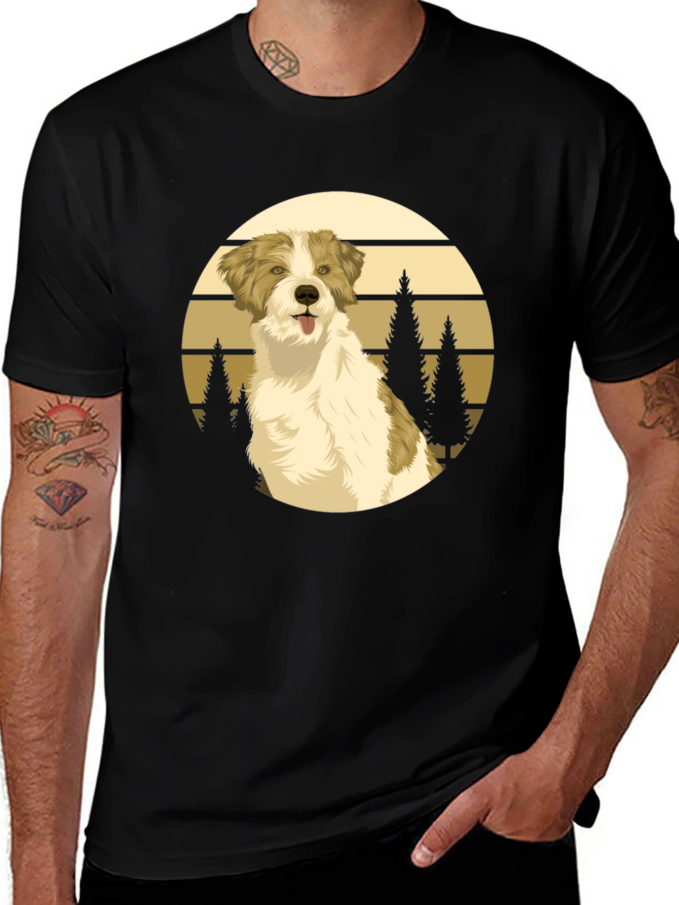 Variant 26 of Dog Graphic Tee - Retro Sunset Design