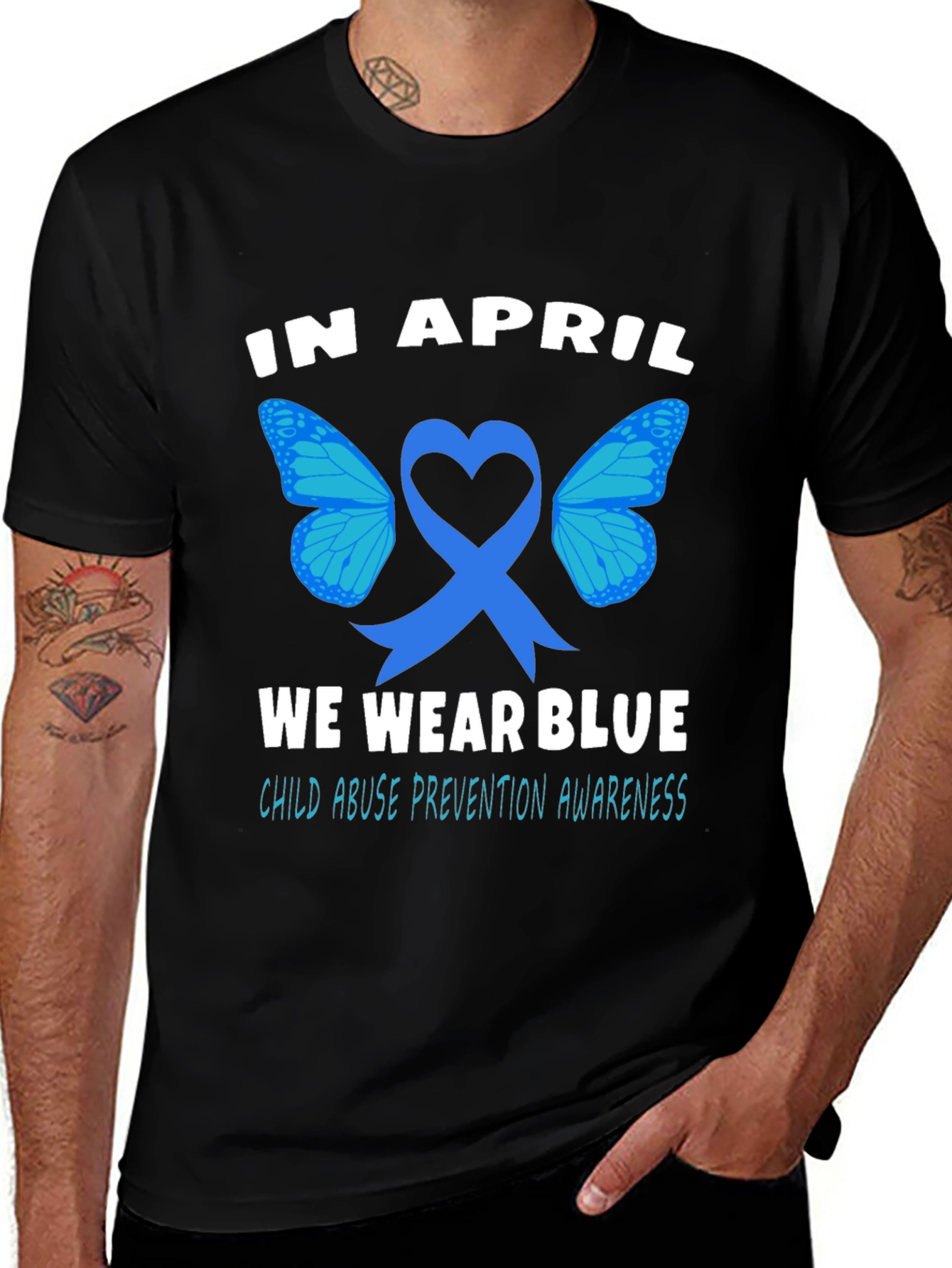 In April We Wear Blue Child Abuse Prevention Awareness T-Shirt