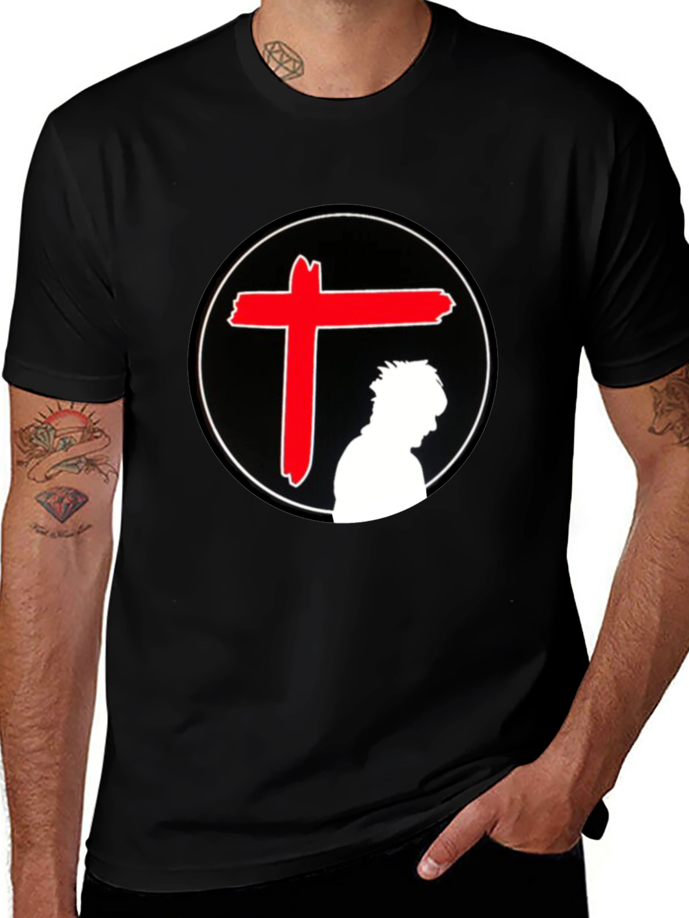 Variant 6 of Edgy Graphic T-Shirt - Red Cross Silhouette