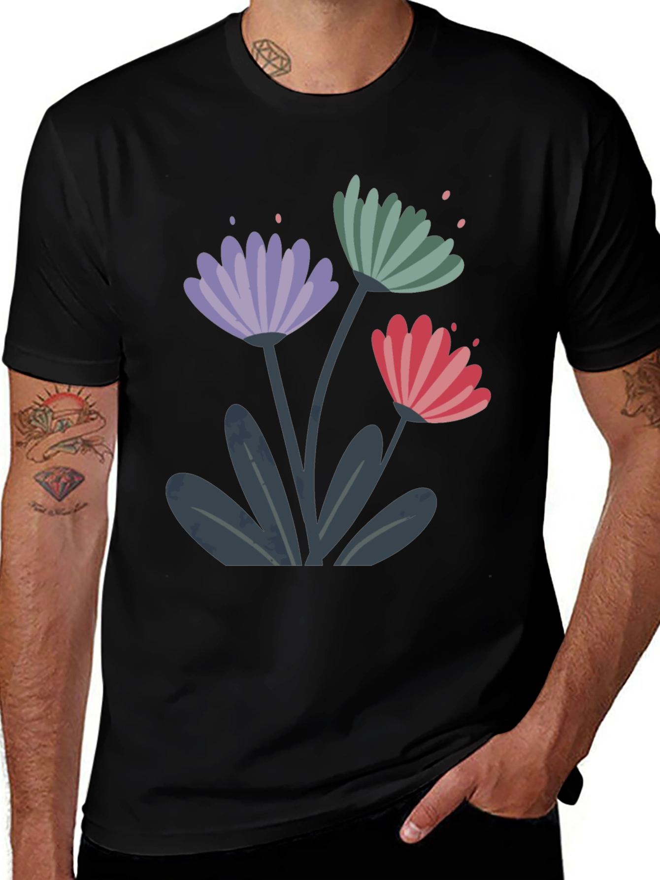 Variant 20 of Floral Graphic T-Shirt - Stylish Black Tee