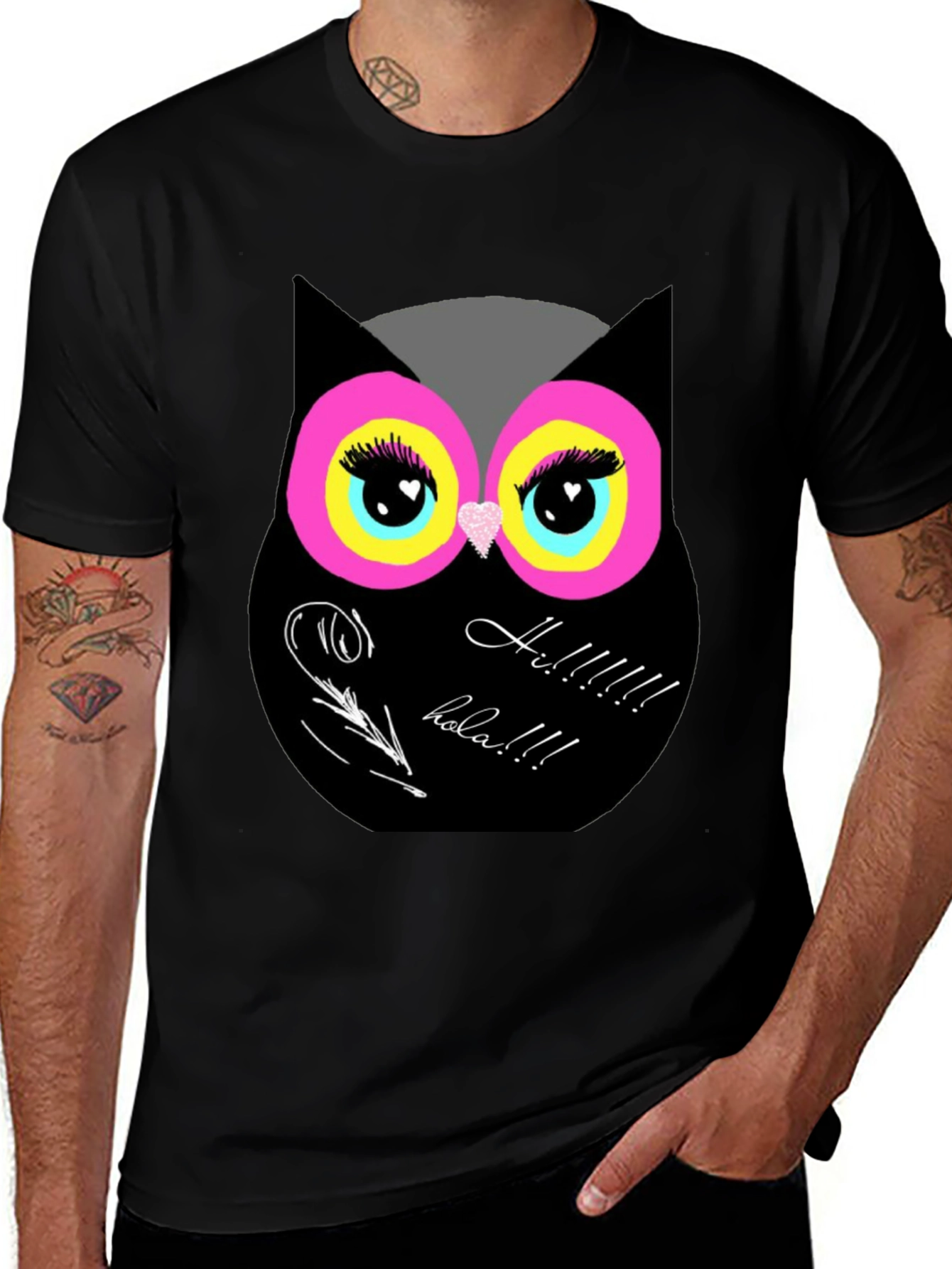 Variant 20 of Fun Owl Graphic Tee - Black Cotton T-Shirt