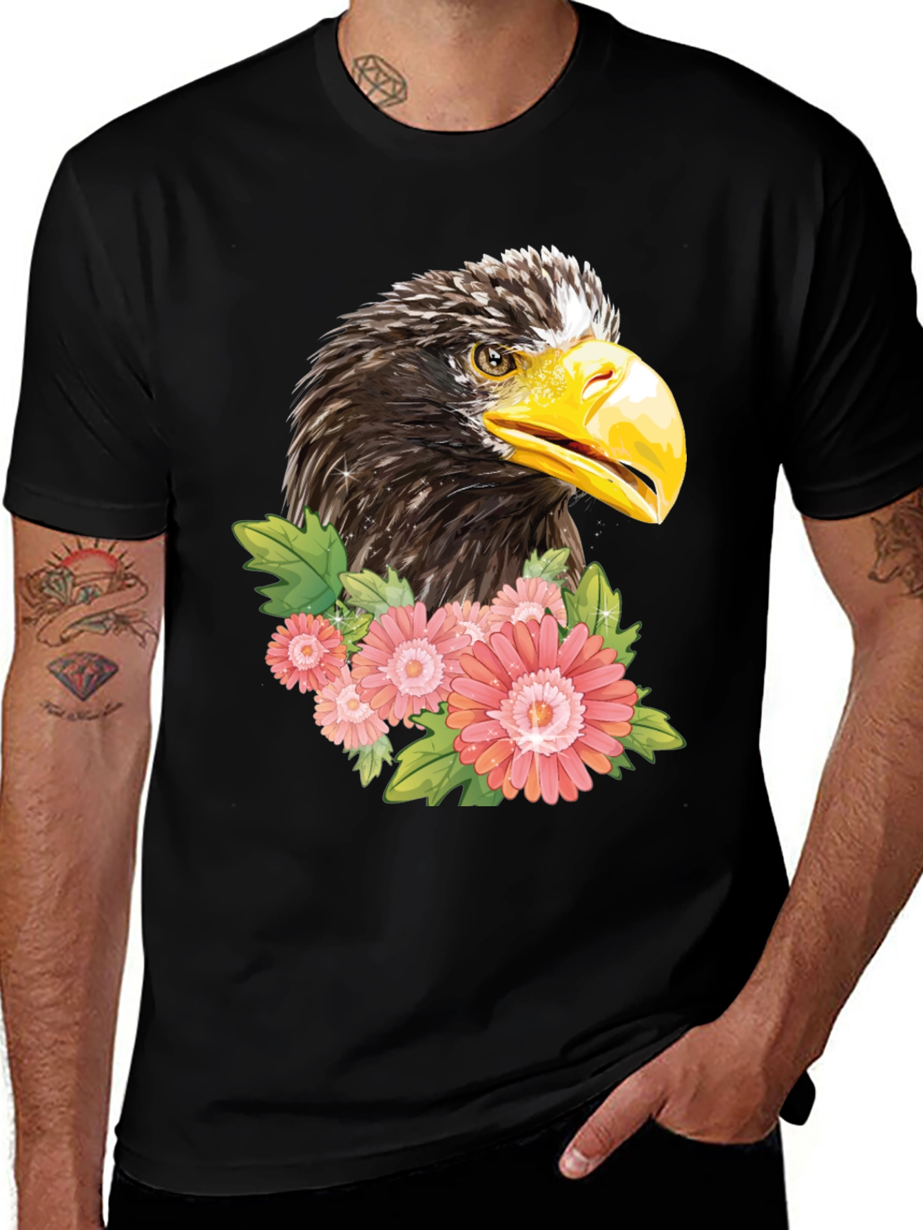 Variant 2 of Eagle & Floral Graphic Black T-Shirt
