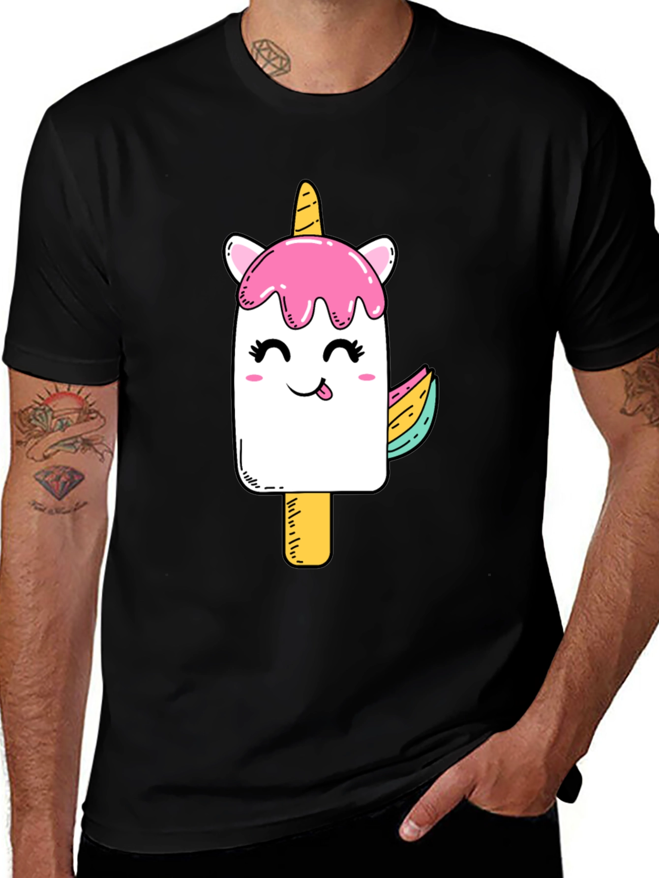 Black Unicorn Popsicle Graphic Black T-Shirt main image
