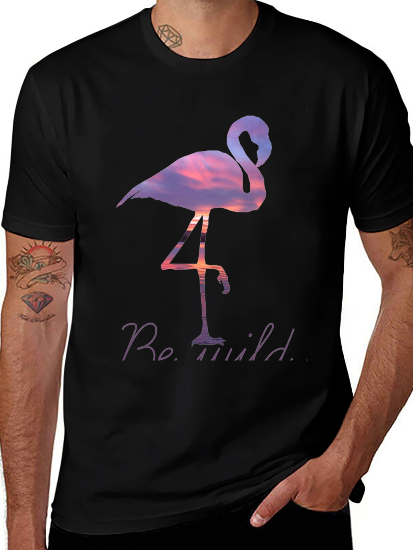 Variant 11 of Be Wild Flamingo Graphic Tee - Black