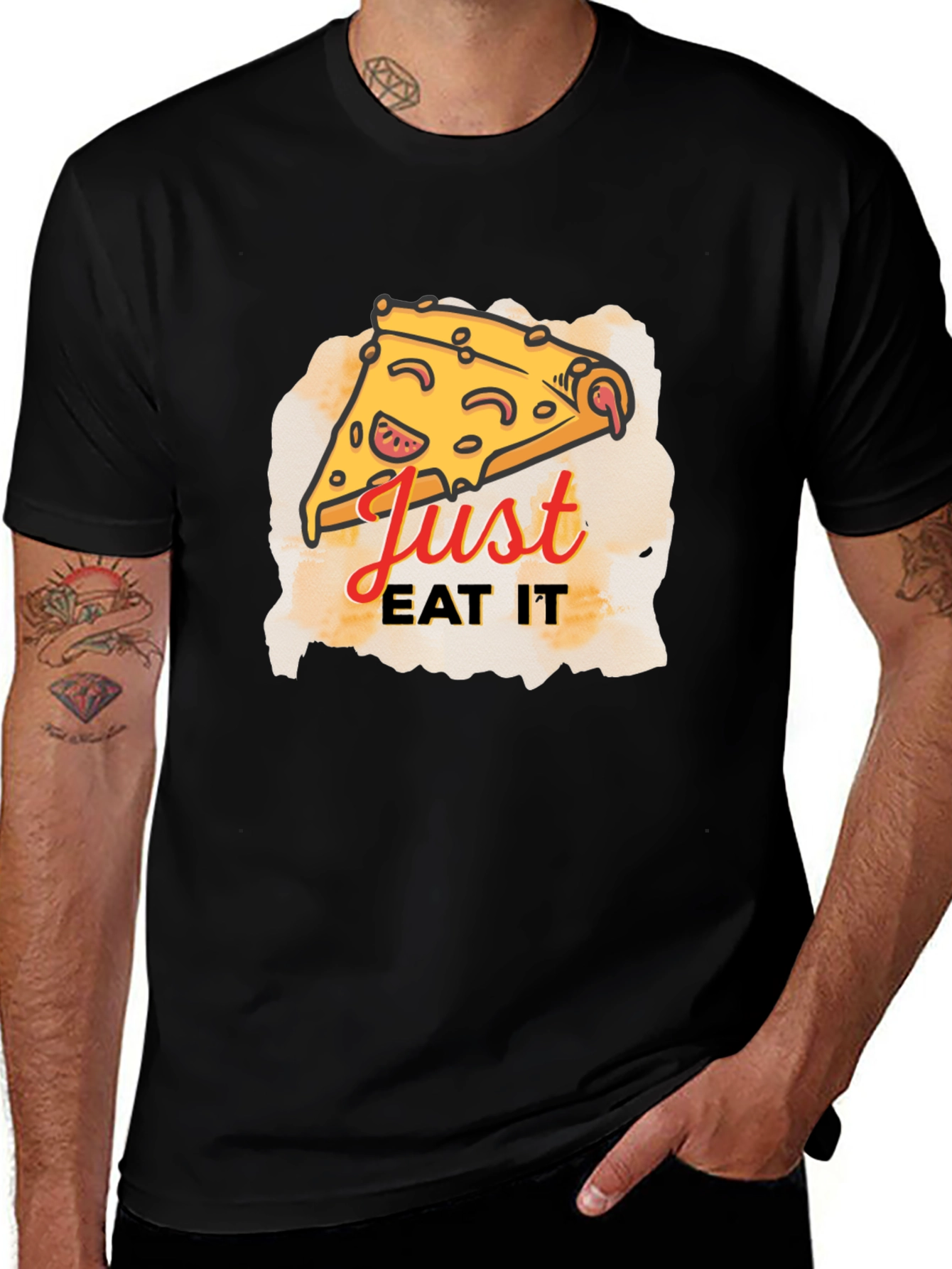 Variant 25 of Just Eat It Pizza Graphic Tee - Black T-Shirt