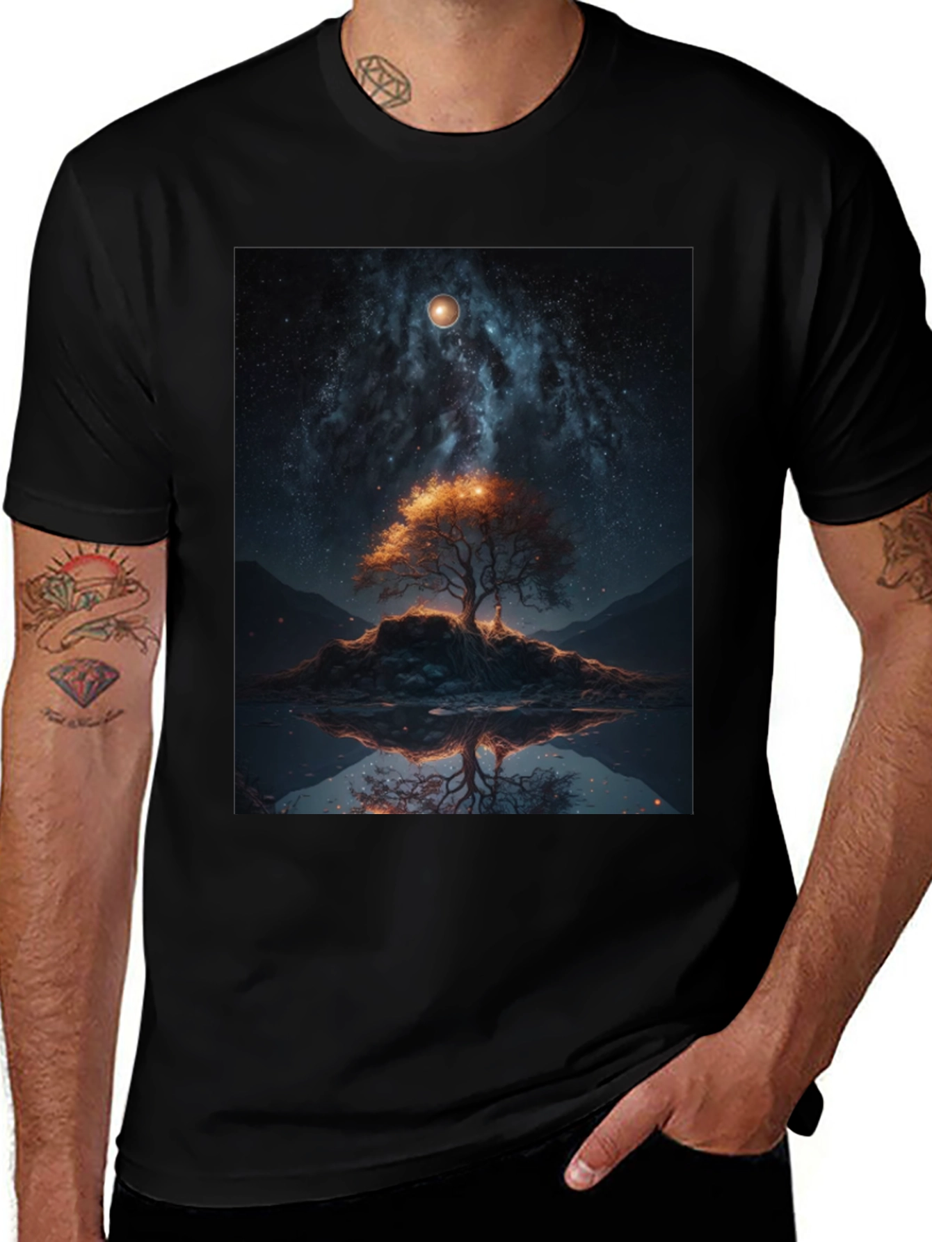 Variant 9 of Celestial Tree Graphic Tee - Black