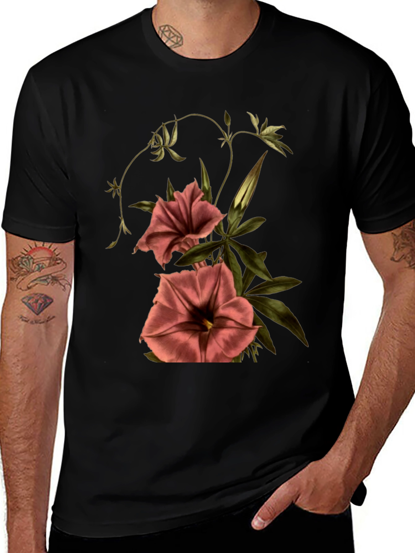 Variant 8 of Floral Print Black T-Shirt